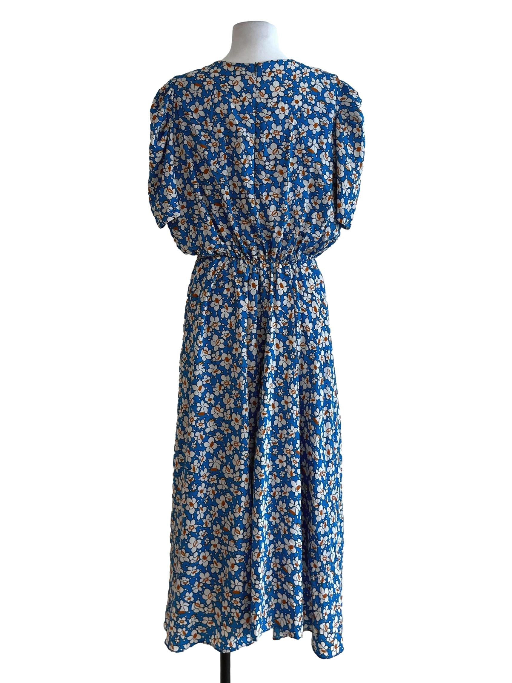 Cerulean Blue Floral Empire Dress