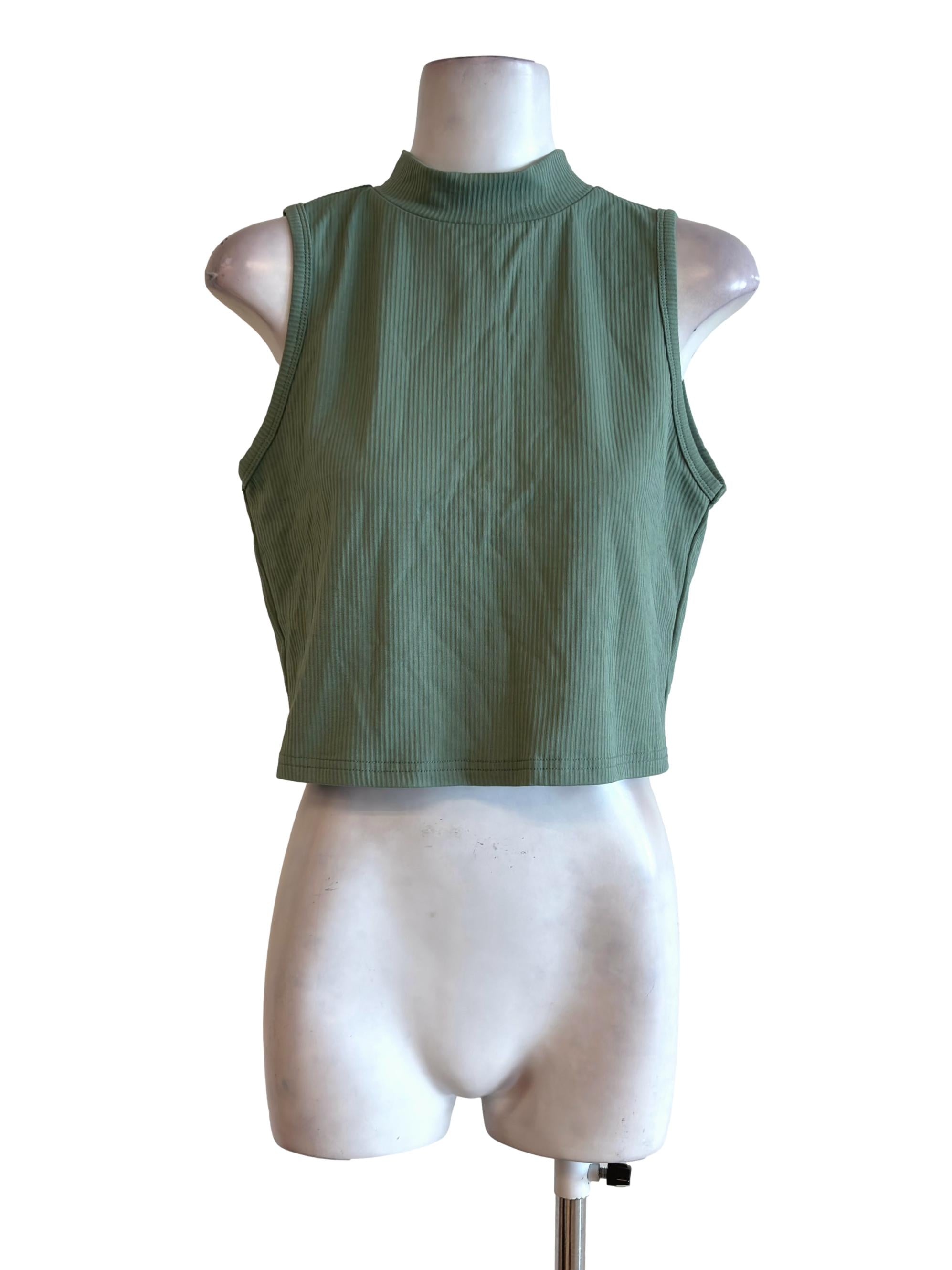 Fern Green Round Neck Sleeveless Top