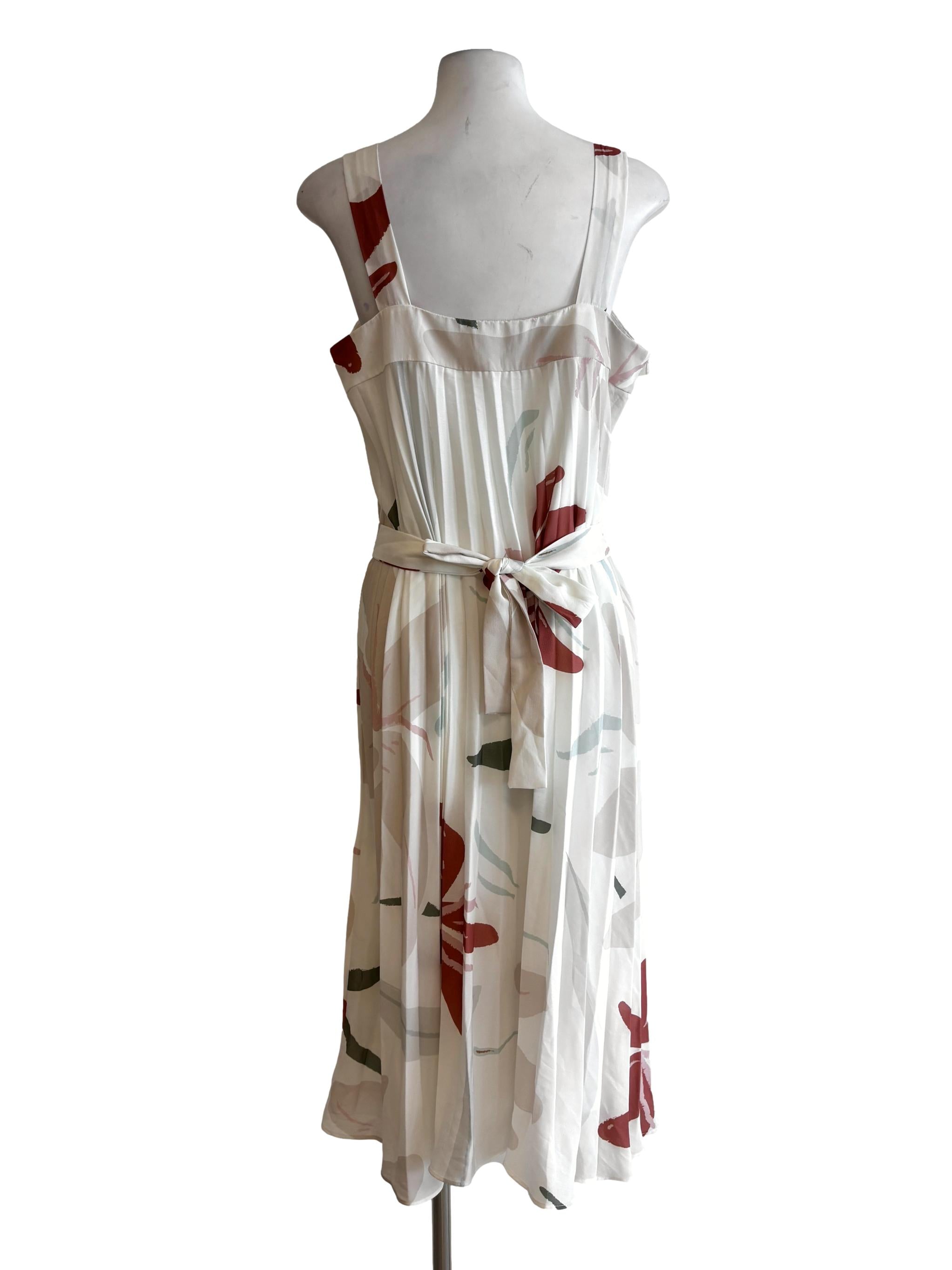 White Floral Print Sleeveless Accordion Dress