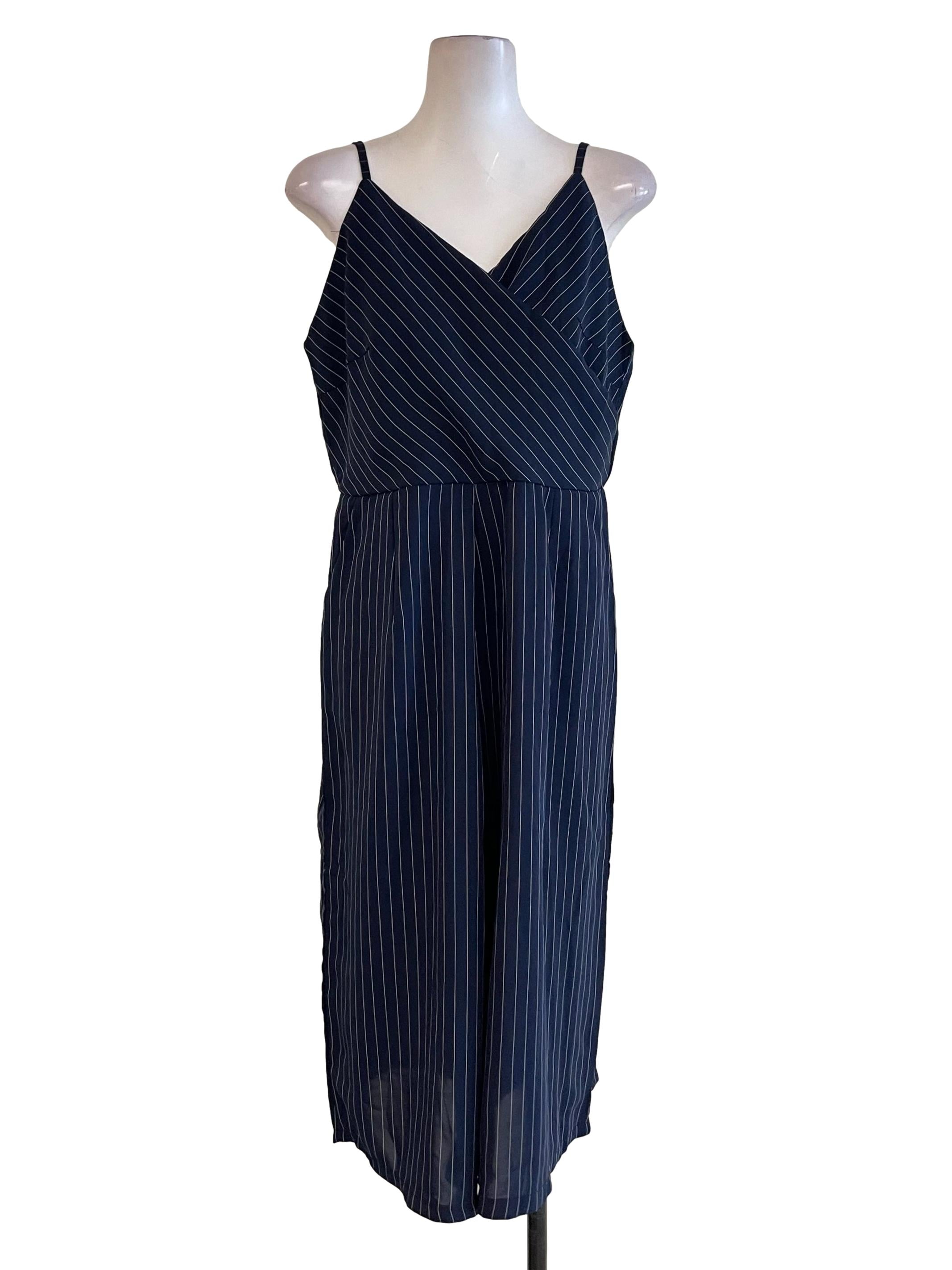 Navy Pinstripe Empire Jumpsuit