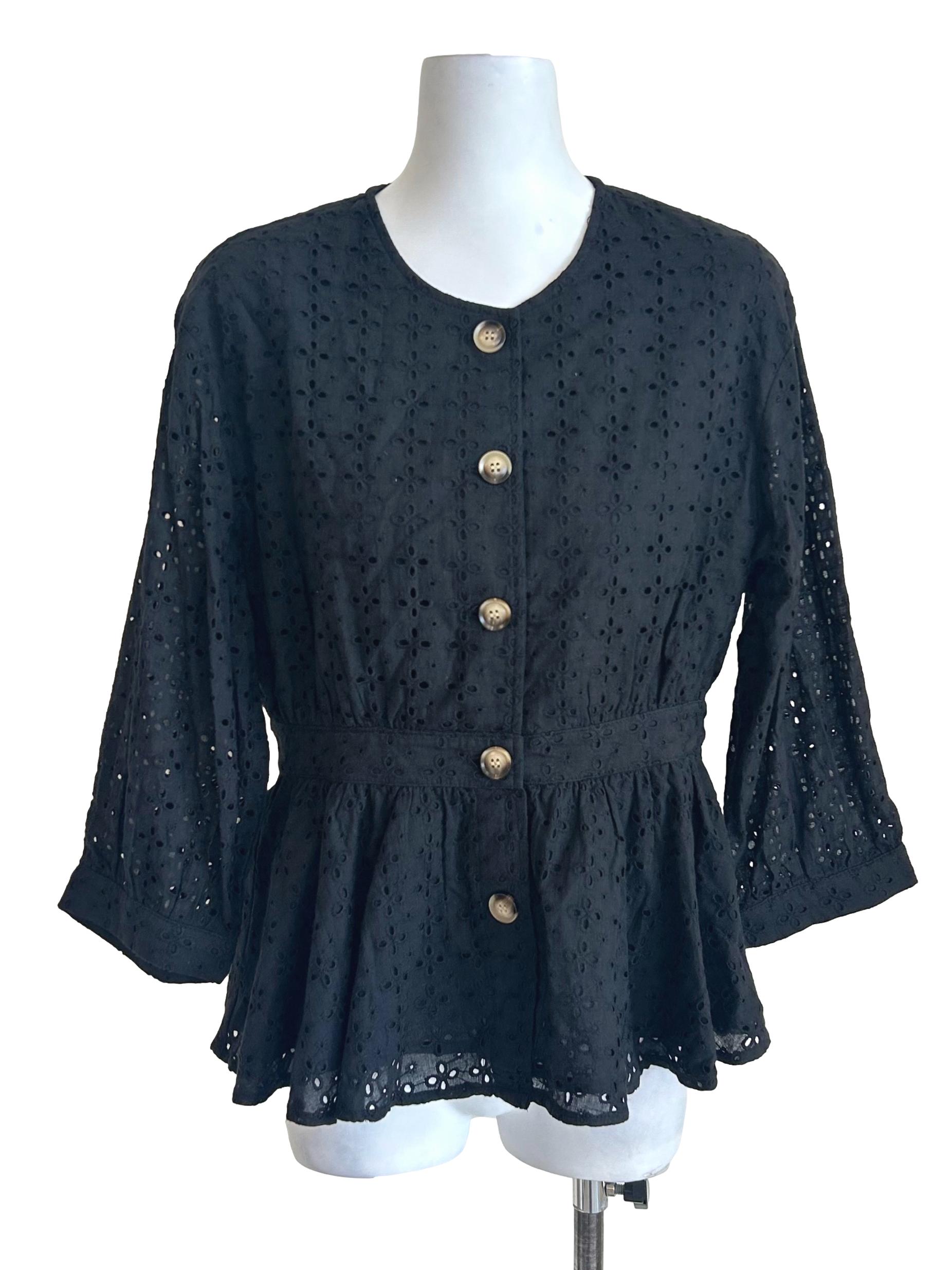 Black Eyelet Lace Peplum Blouse