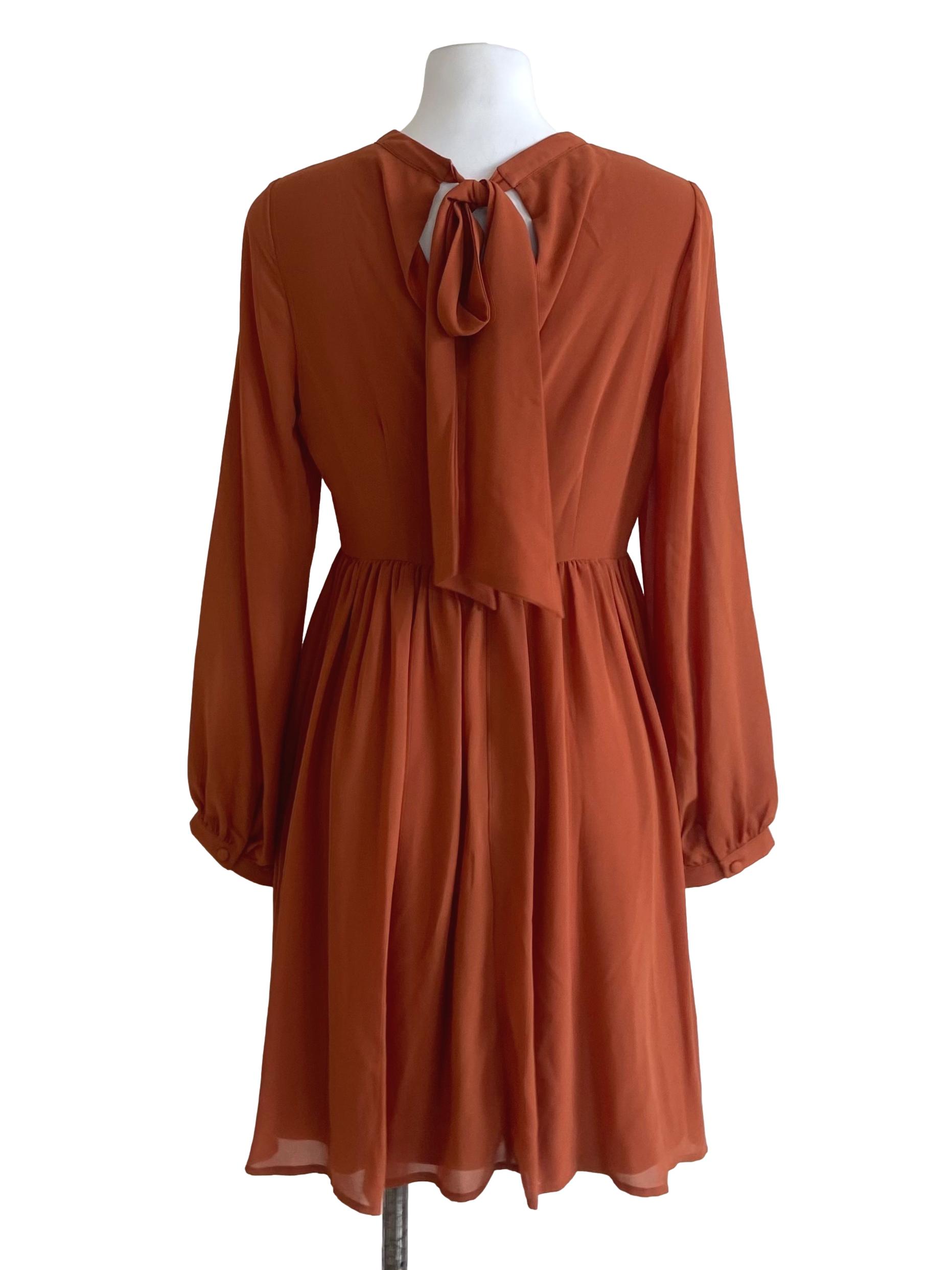 Fire Orange Twill A-Line Dress