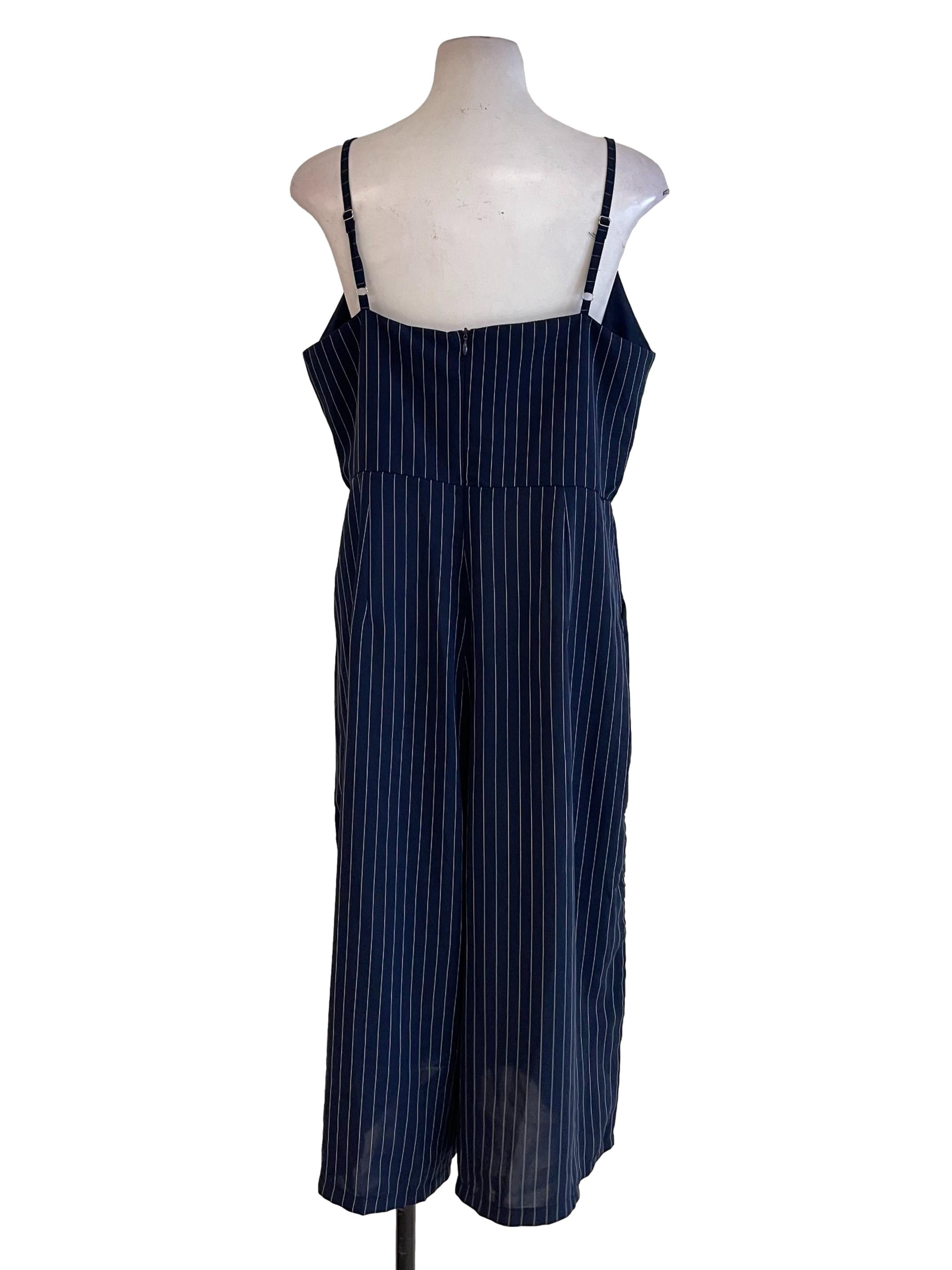 Navy Pinstripe Empire Jumpsuit