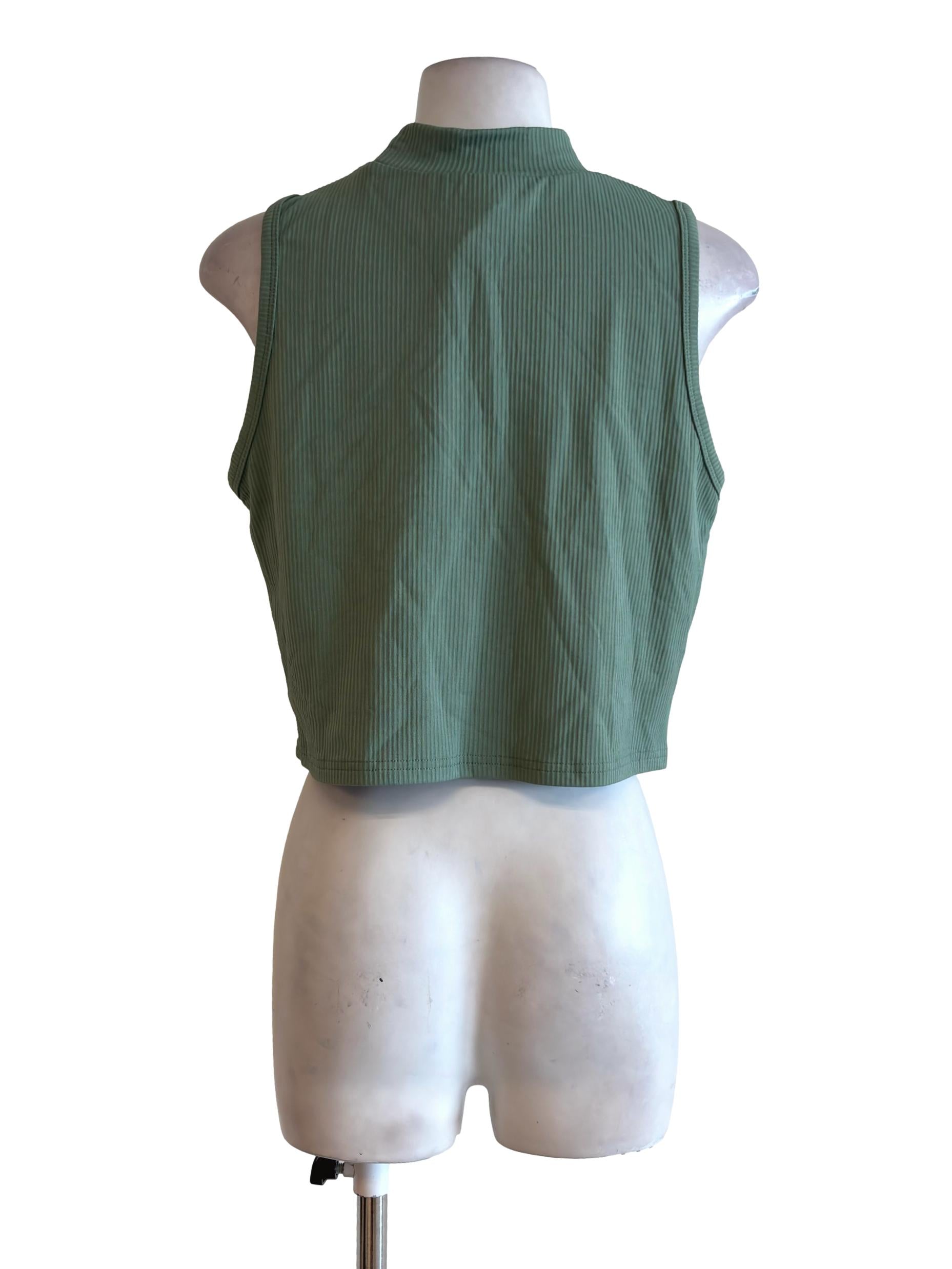 Fern Green Round Neck Sleeveless Top