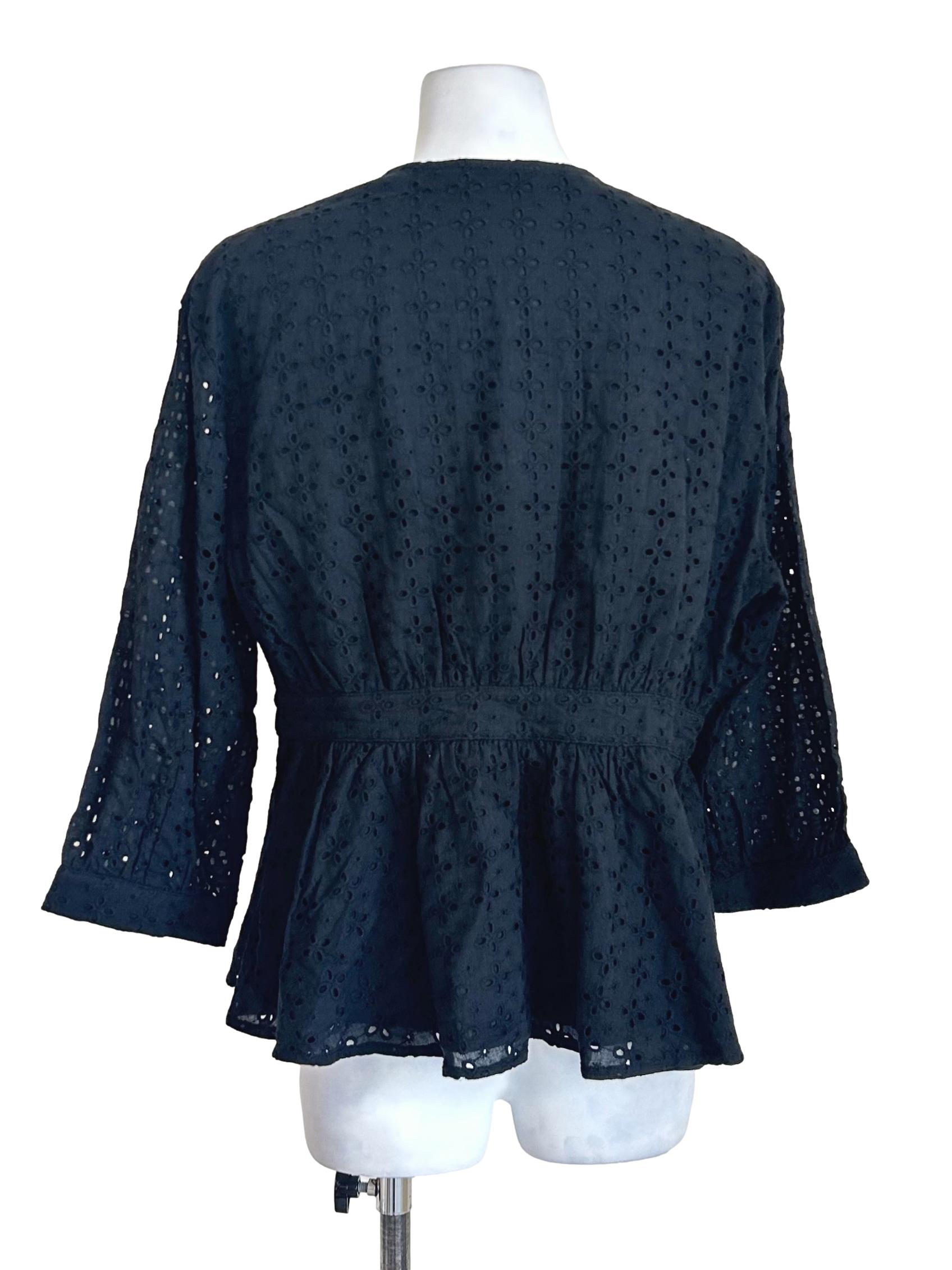 Black Eyelet Lace Peplum Blouse
