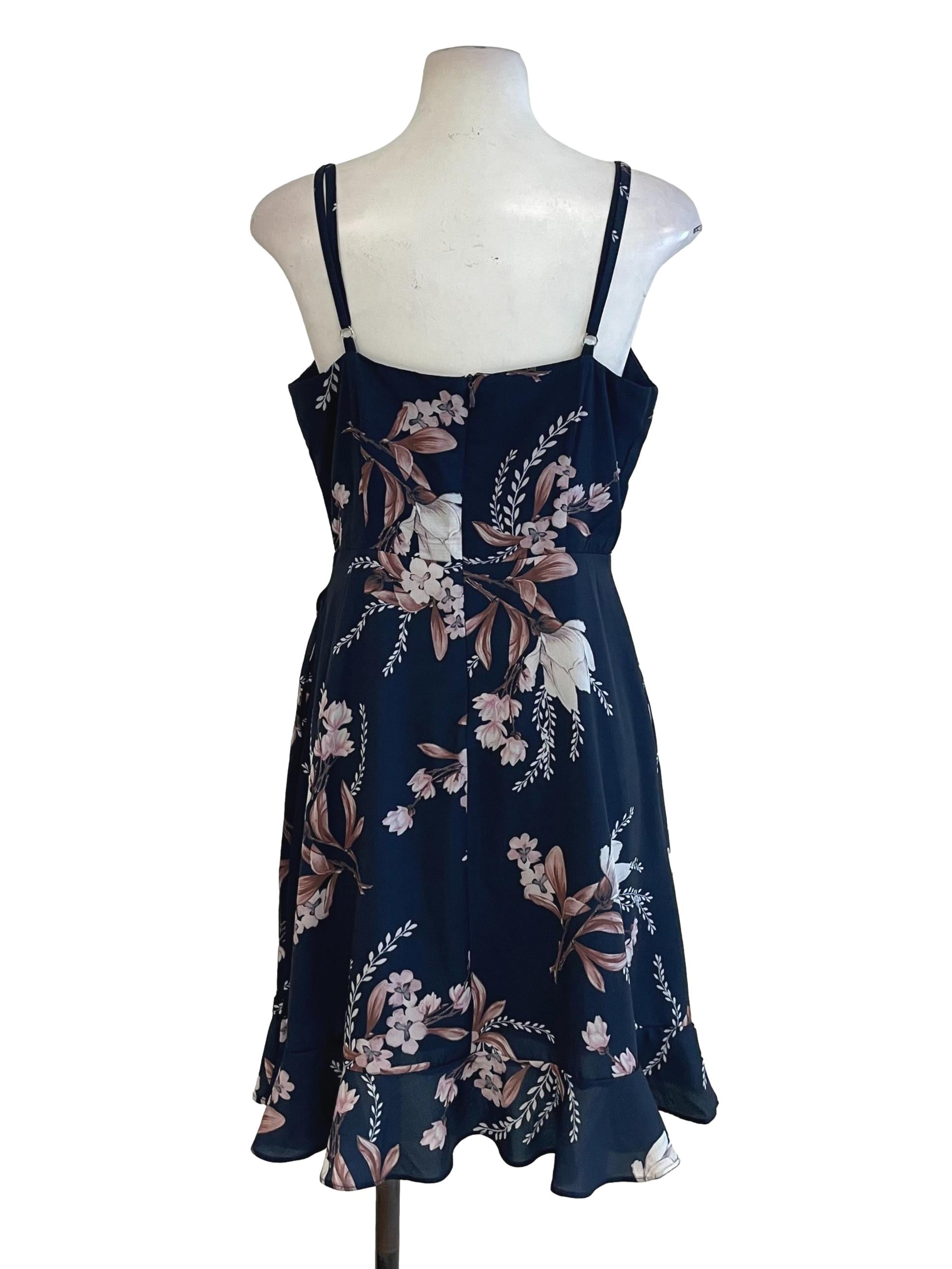 Navy Floral Chiffon Dress