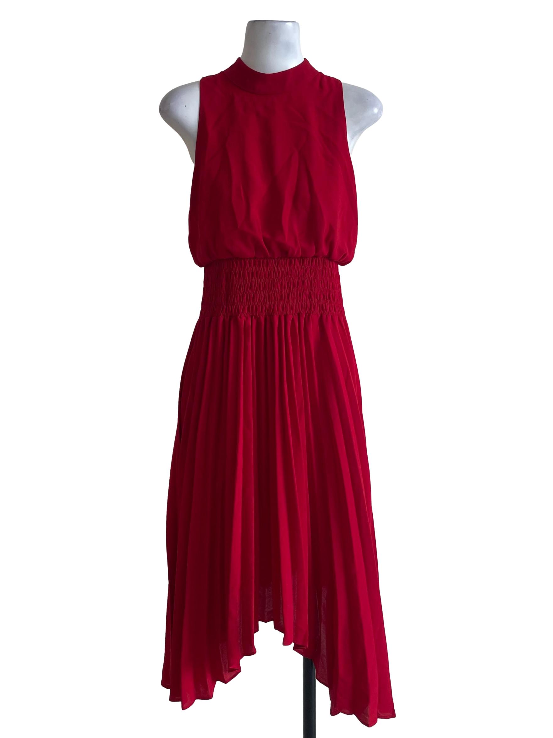 Red Ruched Waist Dress