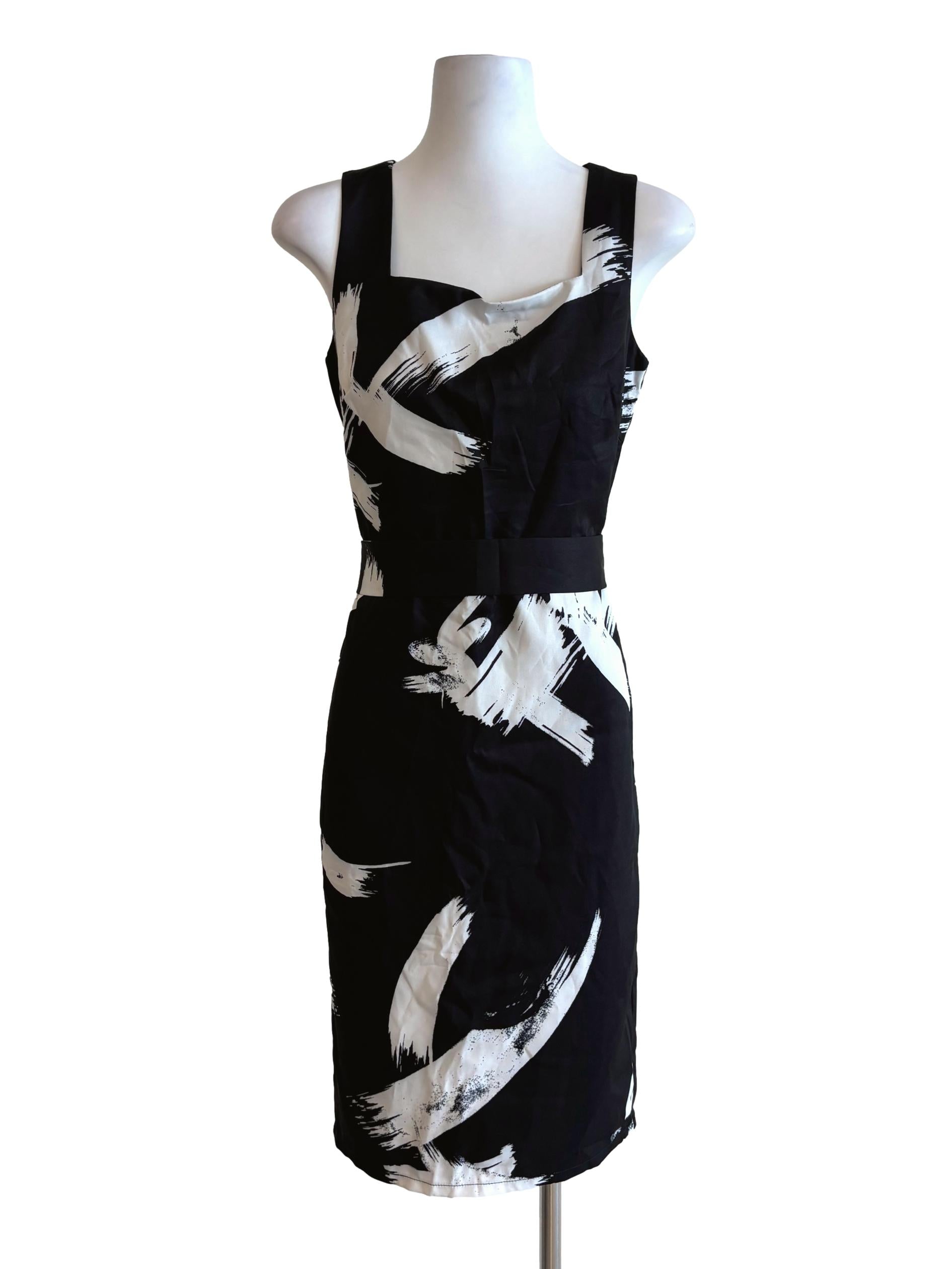 Black White Paint Strike Pencil Dress