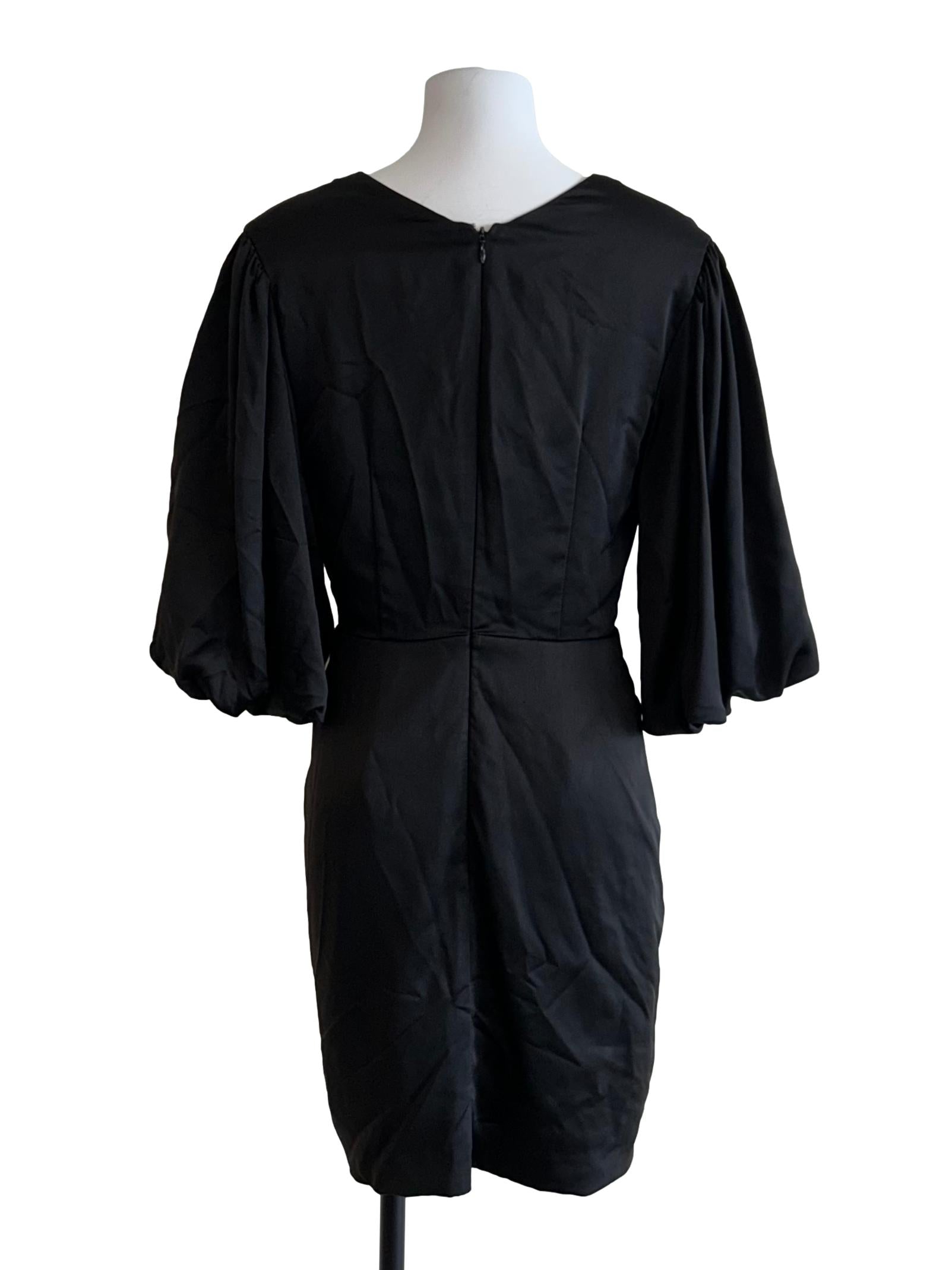 Glossy Black Puff Sleeves Dress