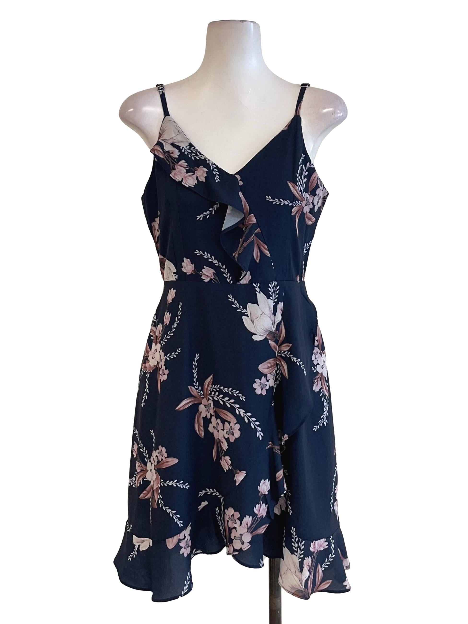 Navy Floral Chiffon Dress