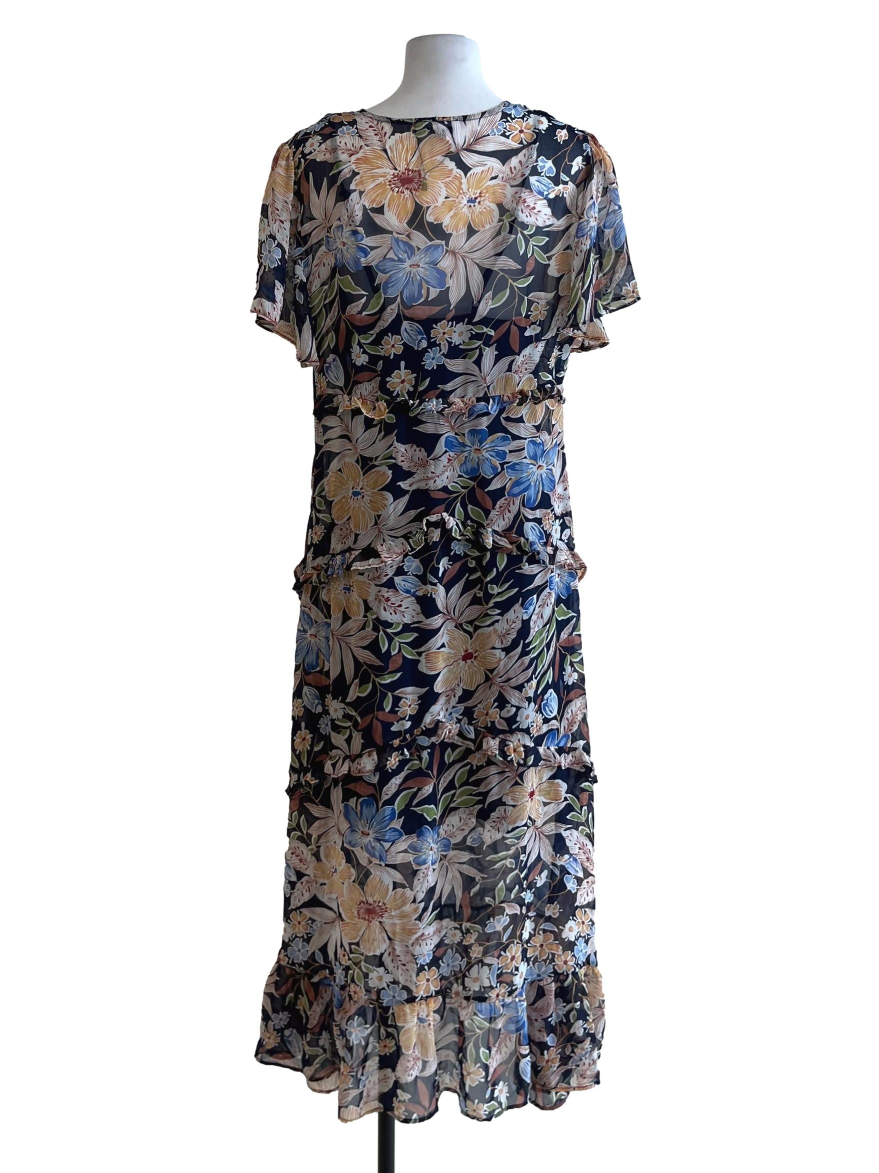 Navy Blue Floral Empire Dress