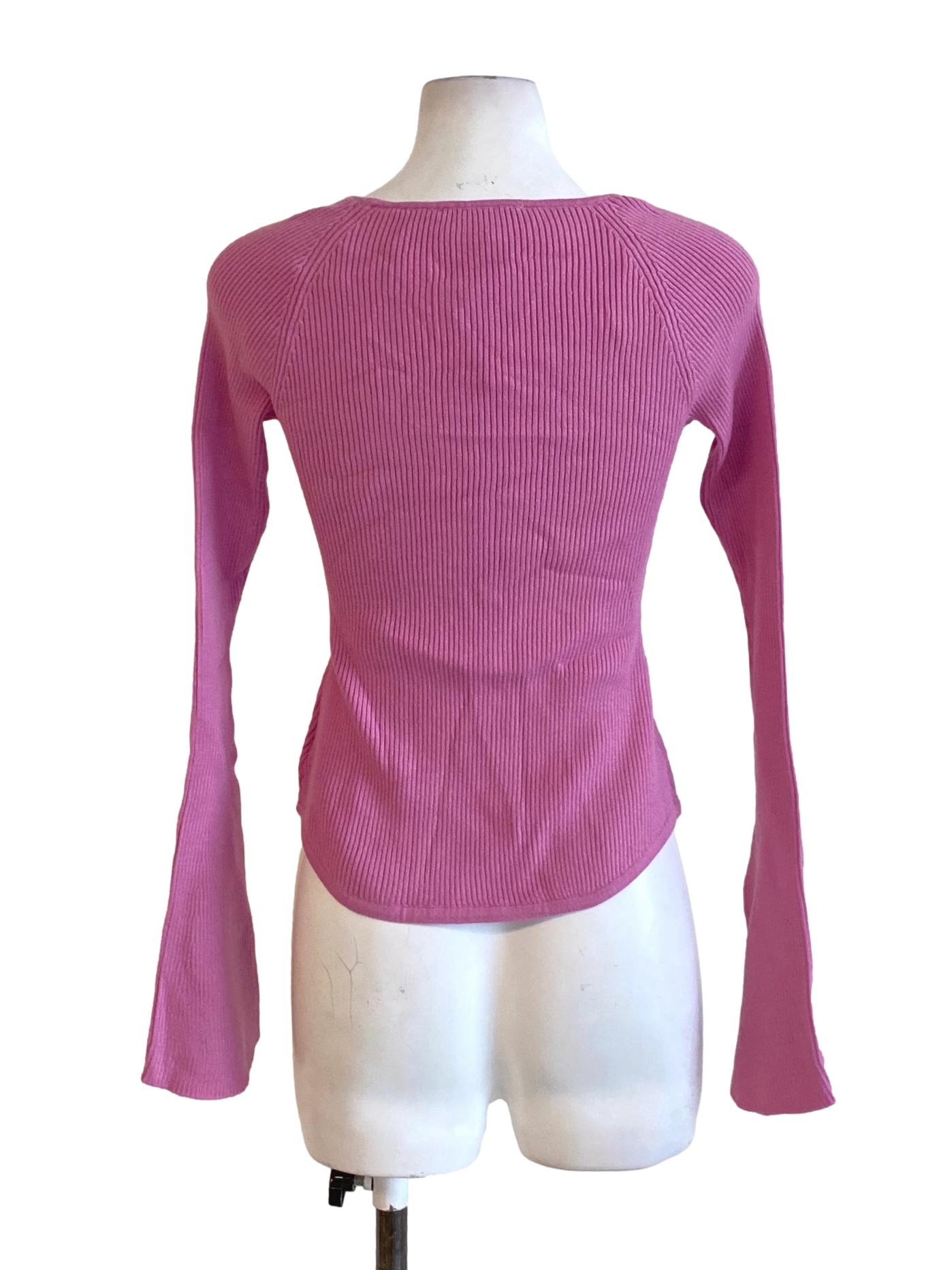 Bubblegum Pink Square Neck Long Sleeve Knitted Shirt LB
