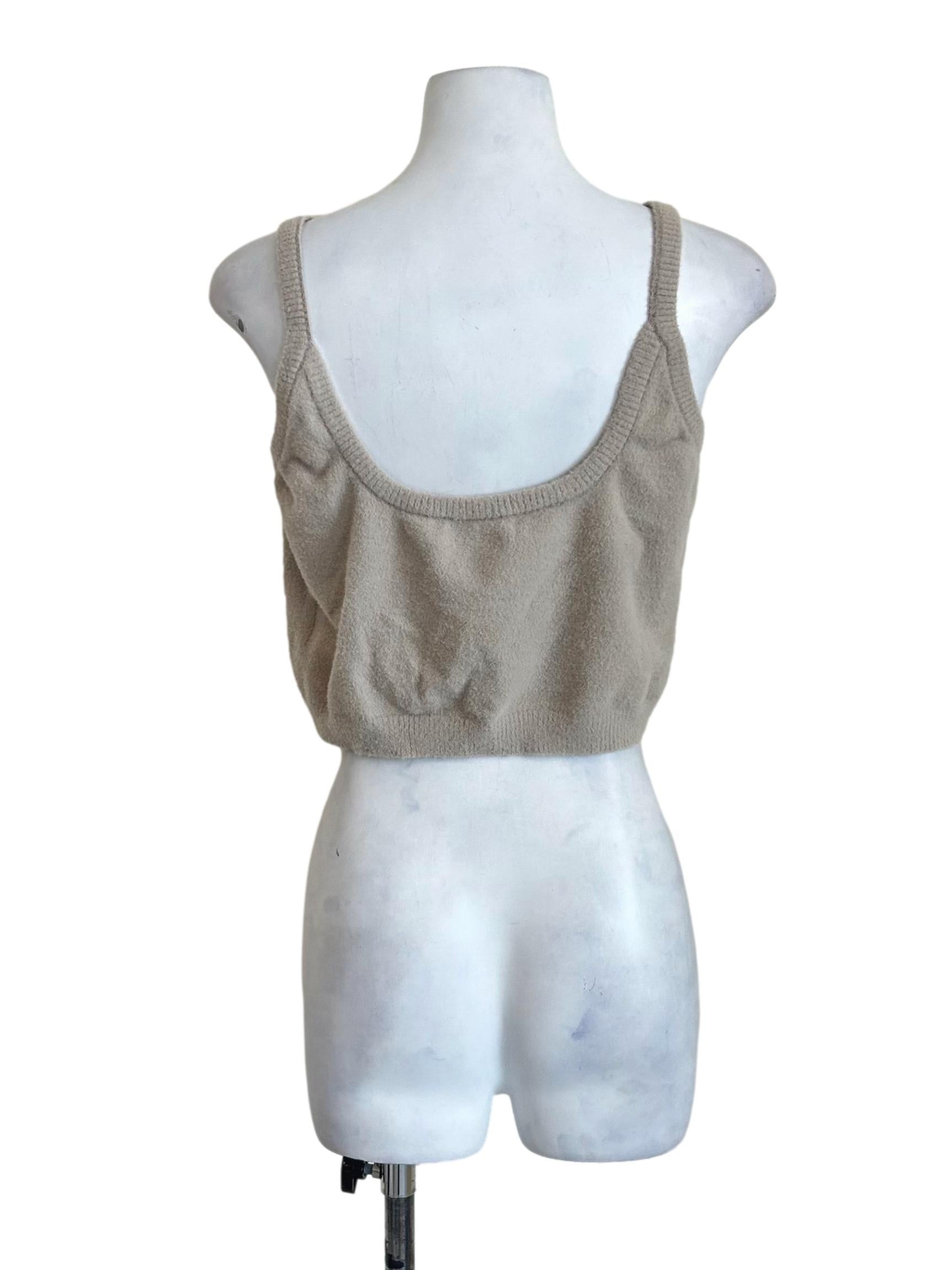 Bone White Knit Ribbed V Neck Crop Tank