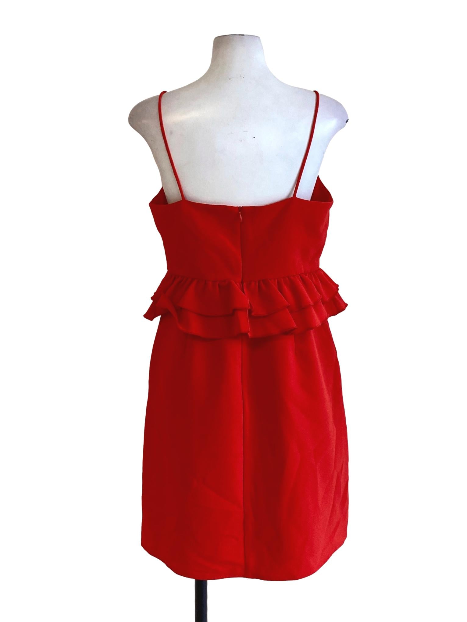 Crimson Red Sweetheart Spaghetti Strap Peplum Dress LB