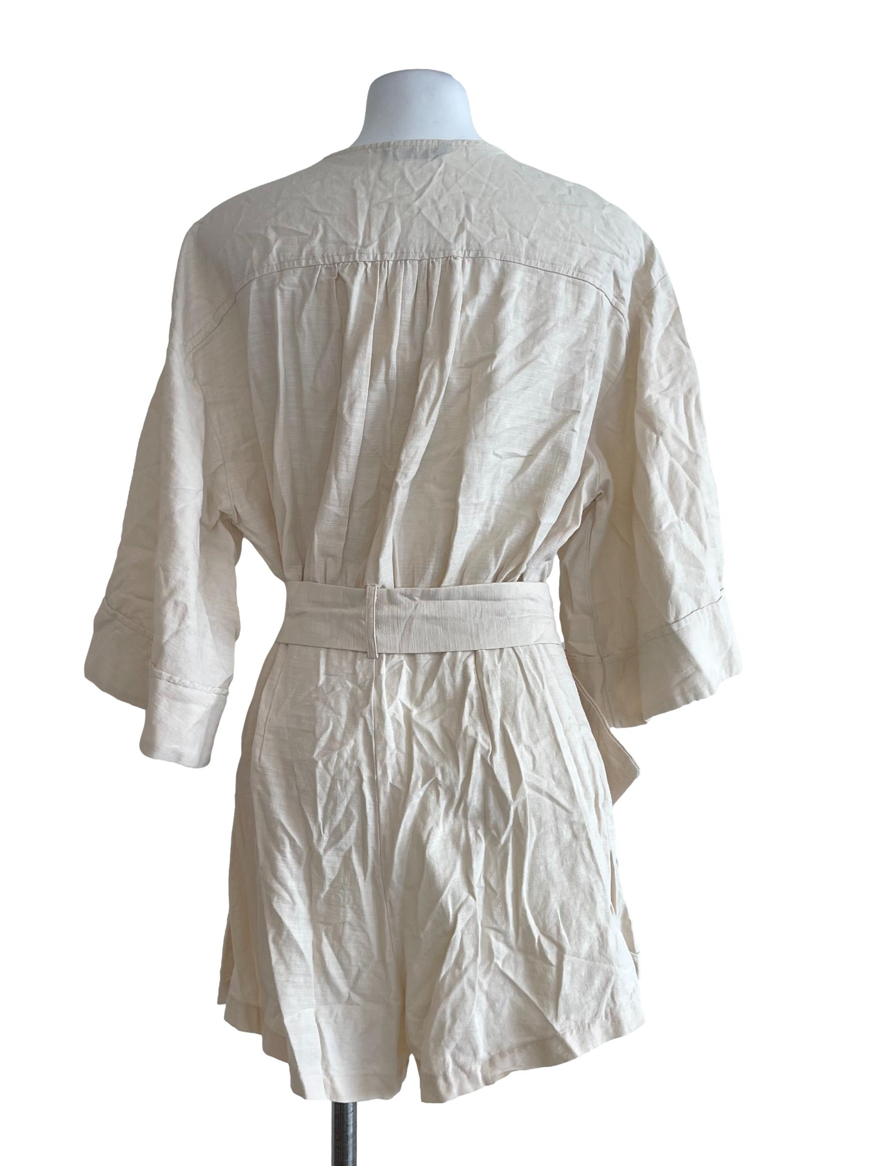 Beige Buttoned Buckled Romper