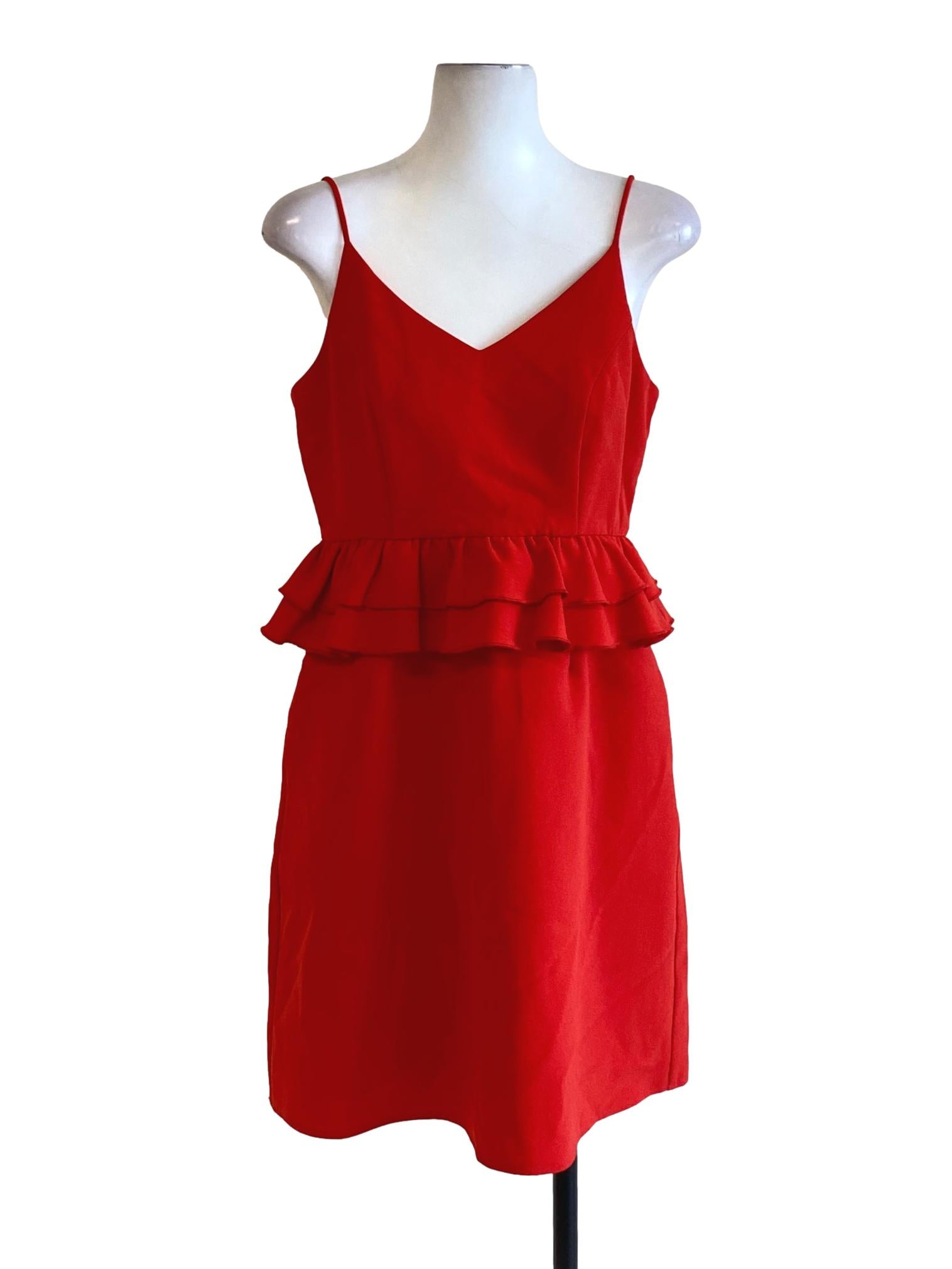 Crimson Red Sweetheart Spaghetti Strap Peplum Dress LB