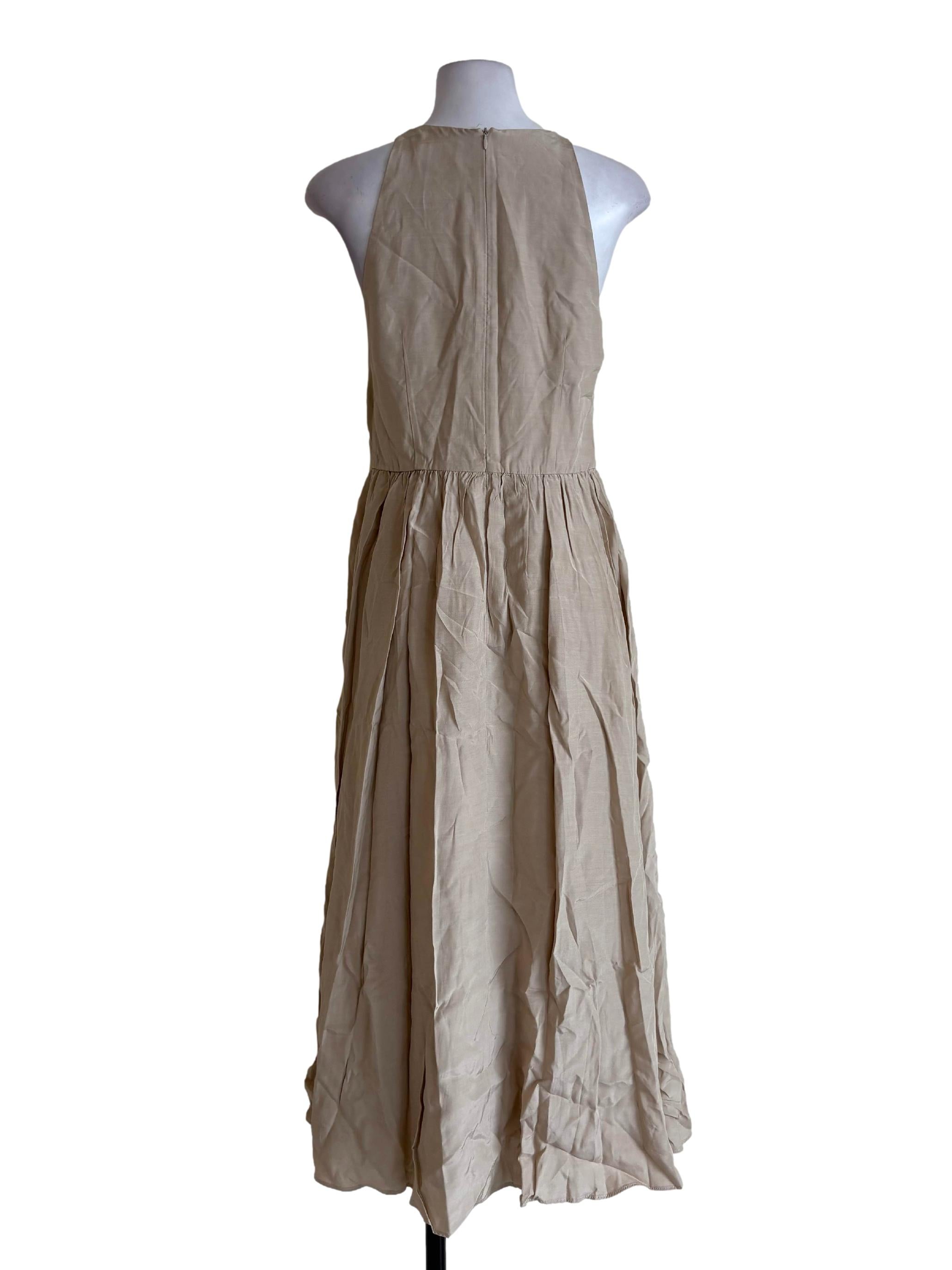 Oat Beige Halter Bouffant Dress OSN