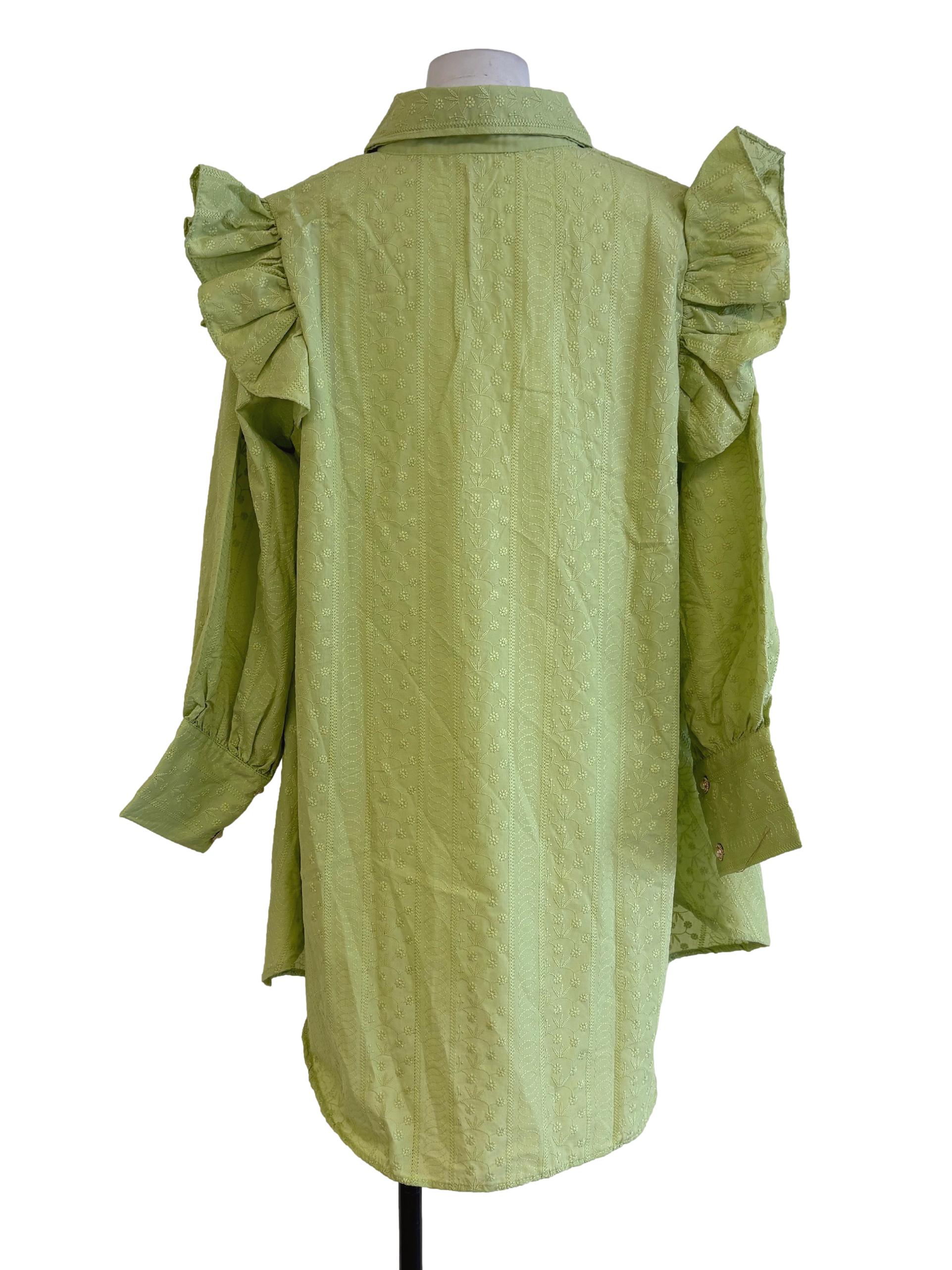 Green Floral Embroidered Flare Dress