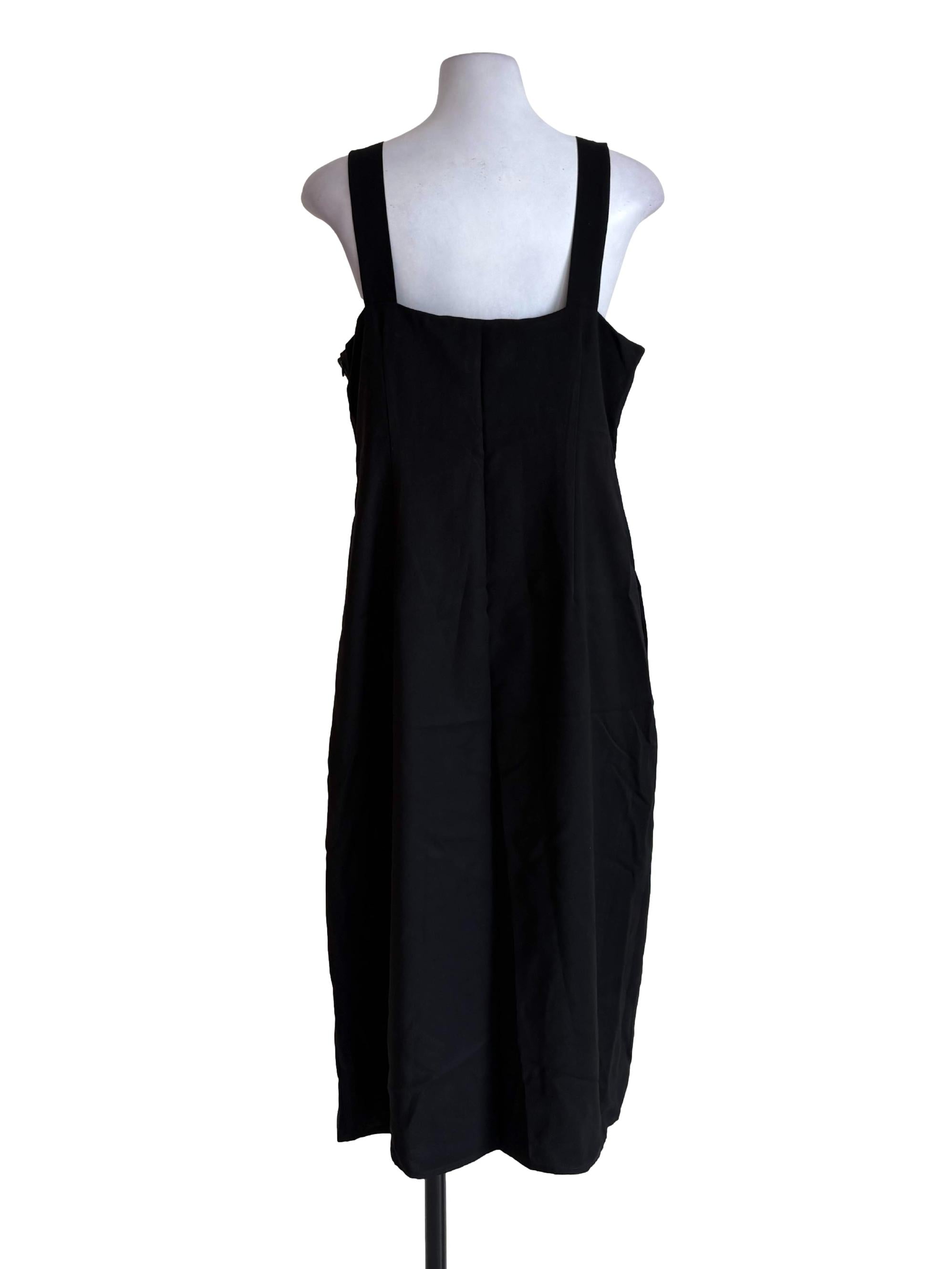 Black Buttoned Straight Apron Dress OSN