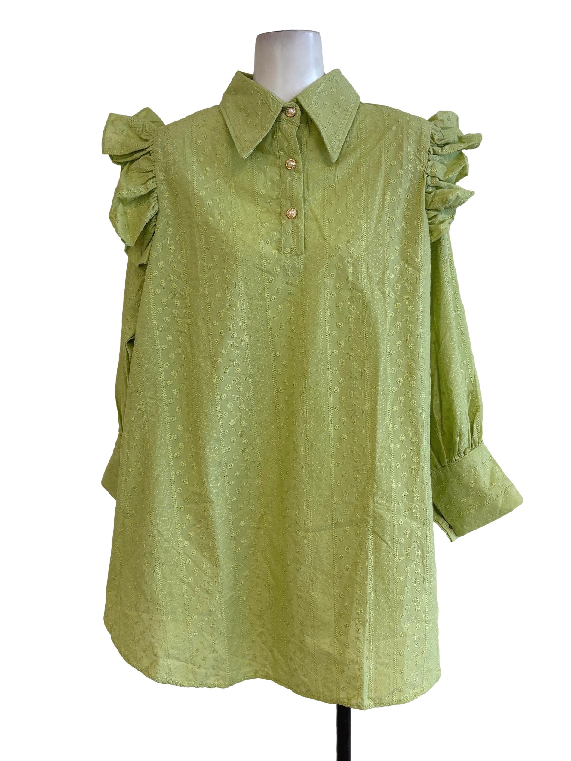 Green Floral Embroidered Flare Dress