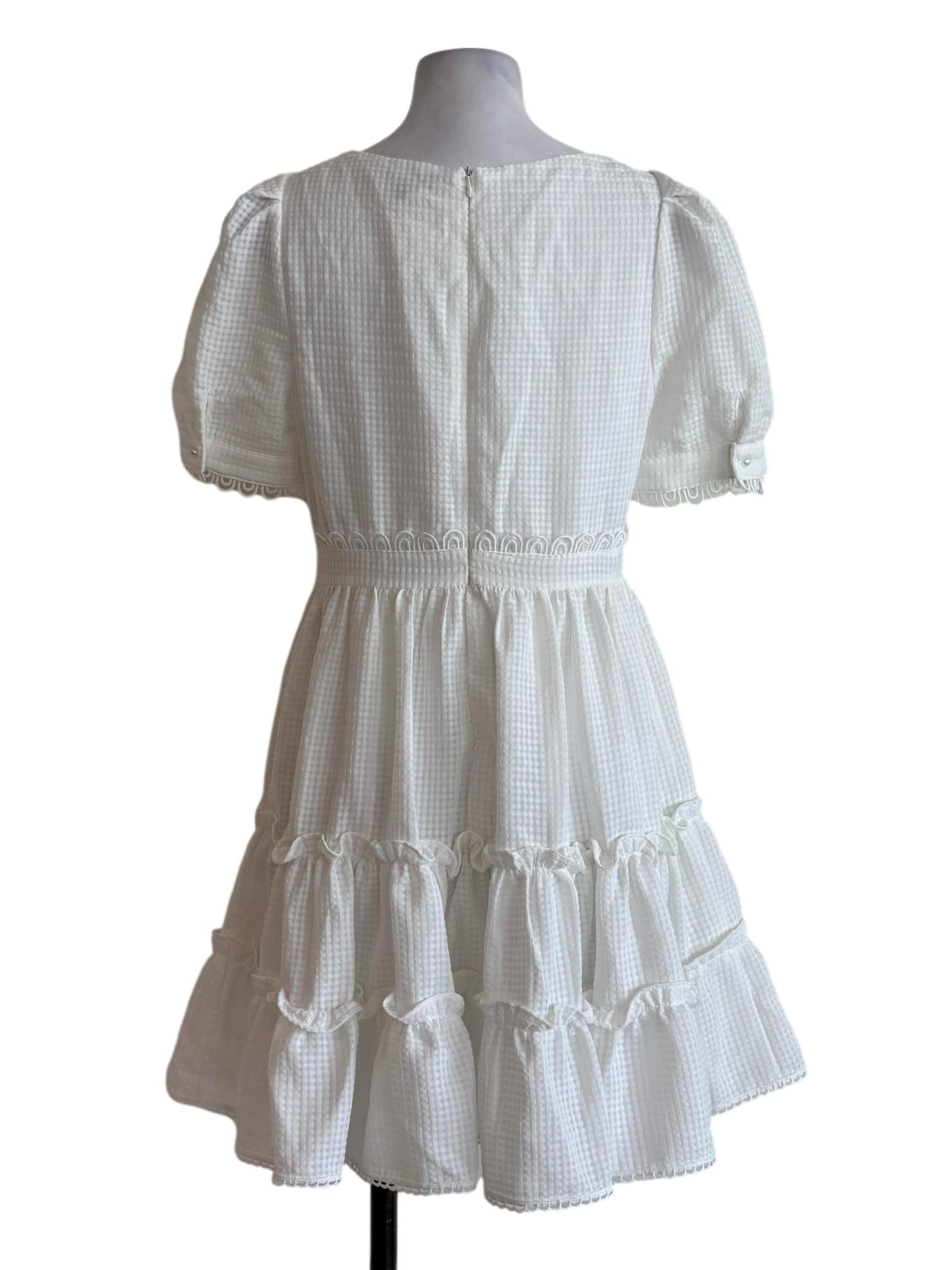 Powder White Textured Ruffle Dress