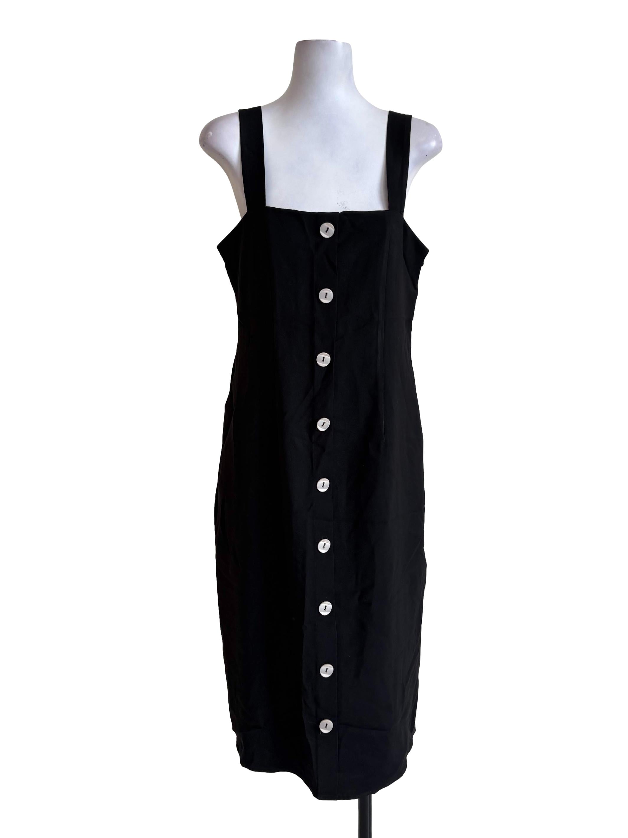 Black Buttoned Straight Apron Dress OSN