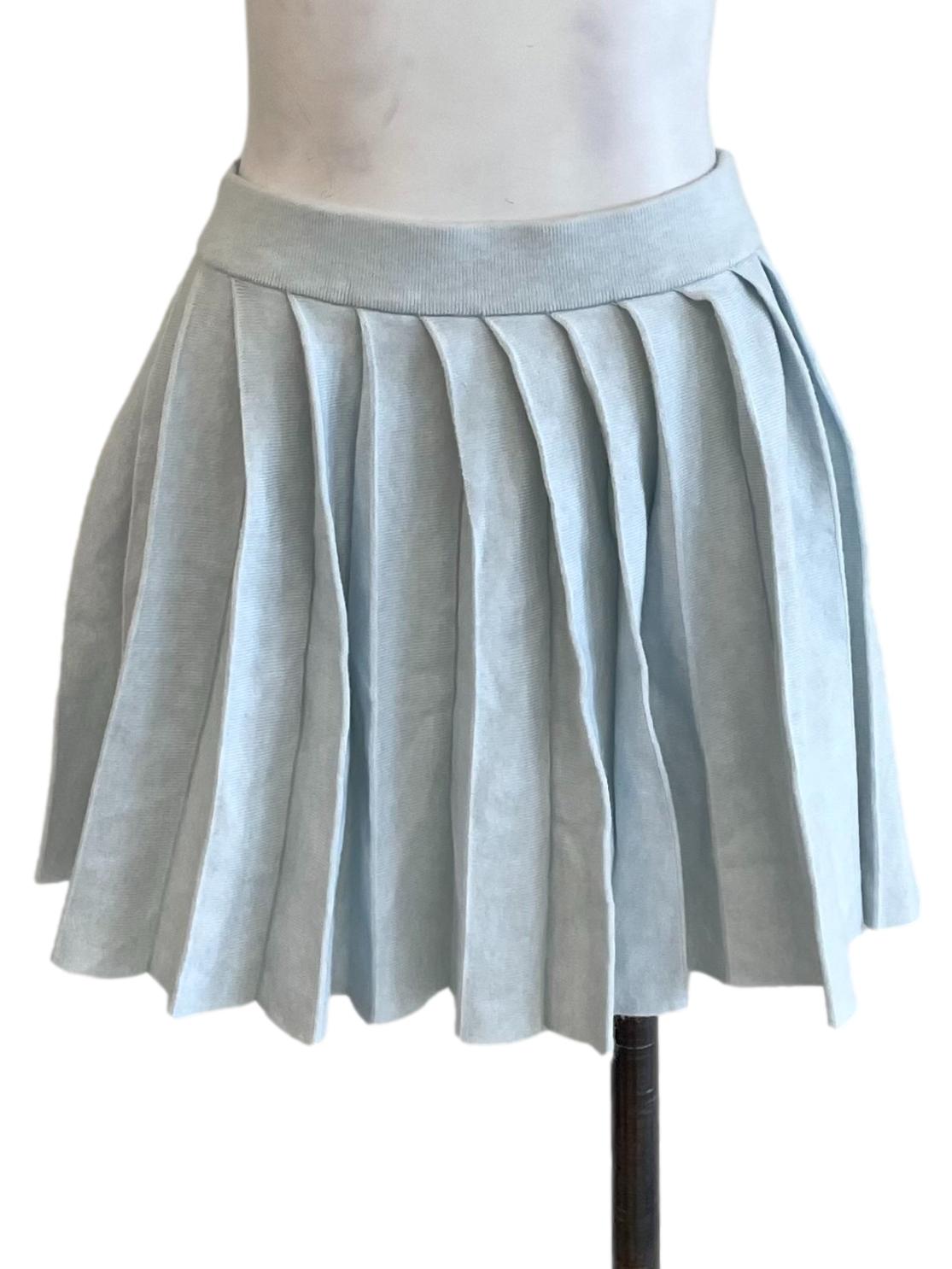 Ice Blue Knit Pleated Skirt
