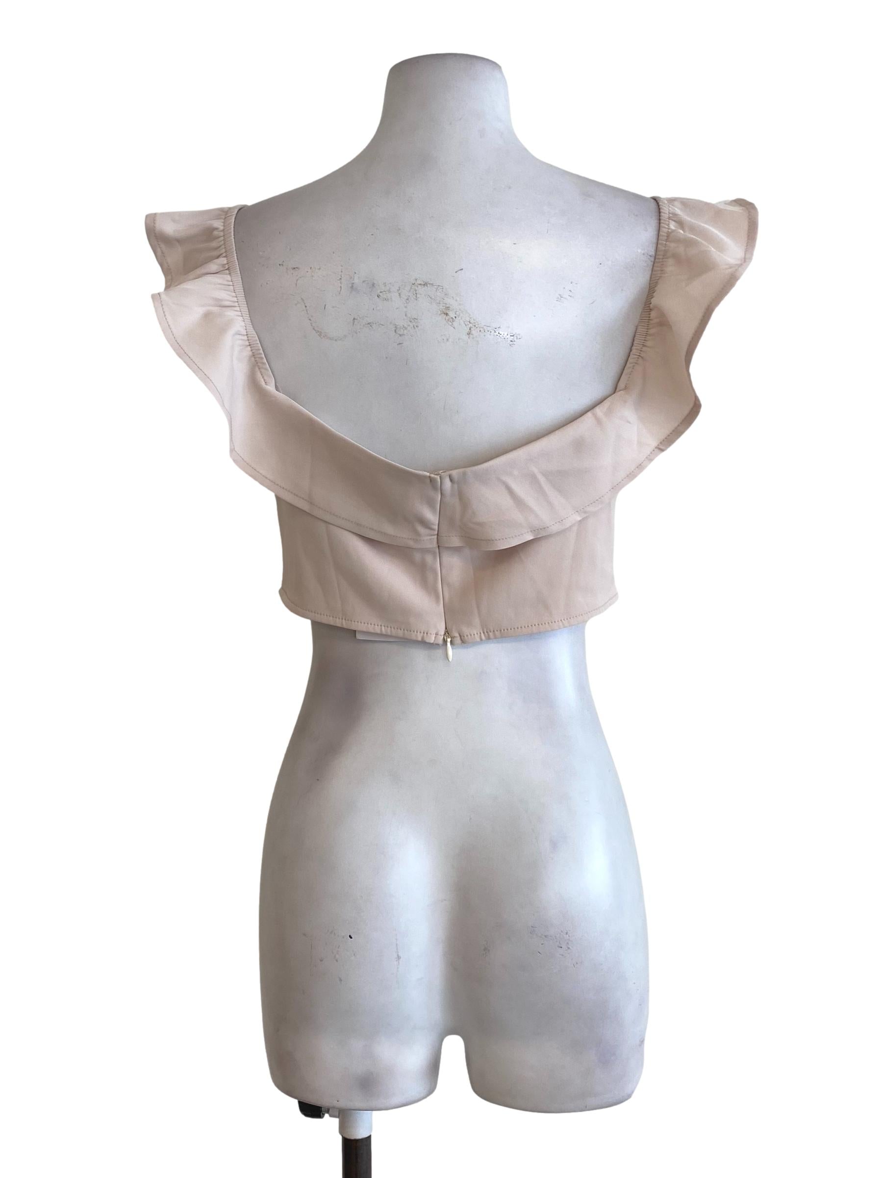 Beige Laced Crop Top