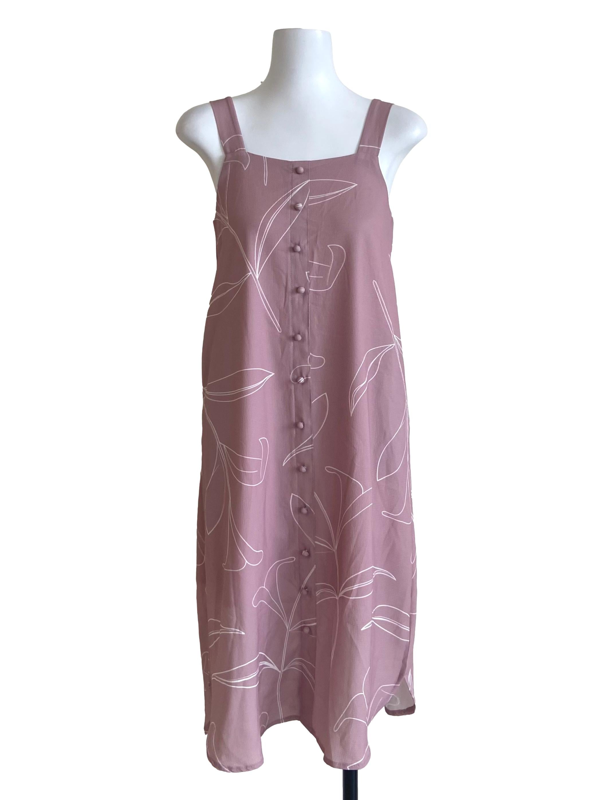 Rose Pink Floral Sleeveless Apron Dress