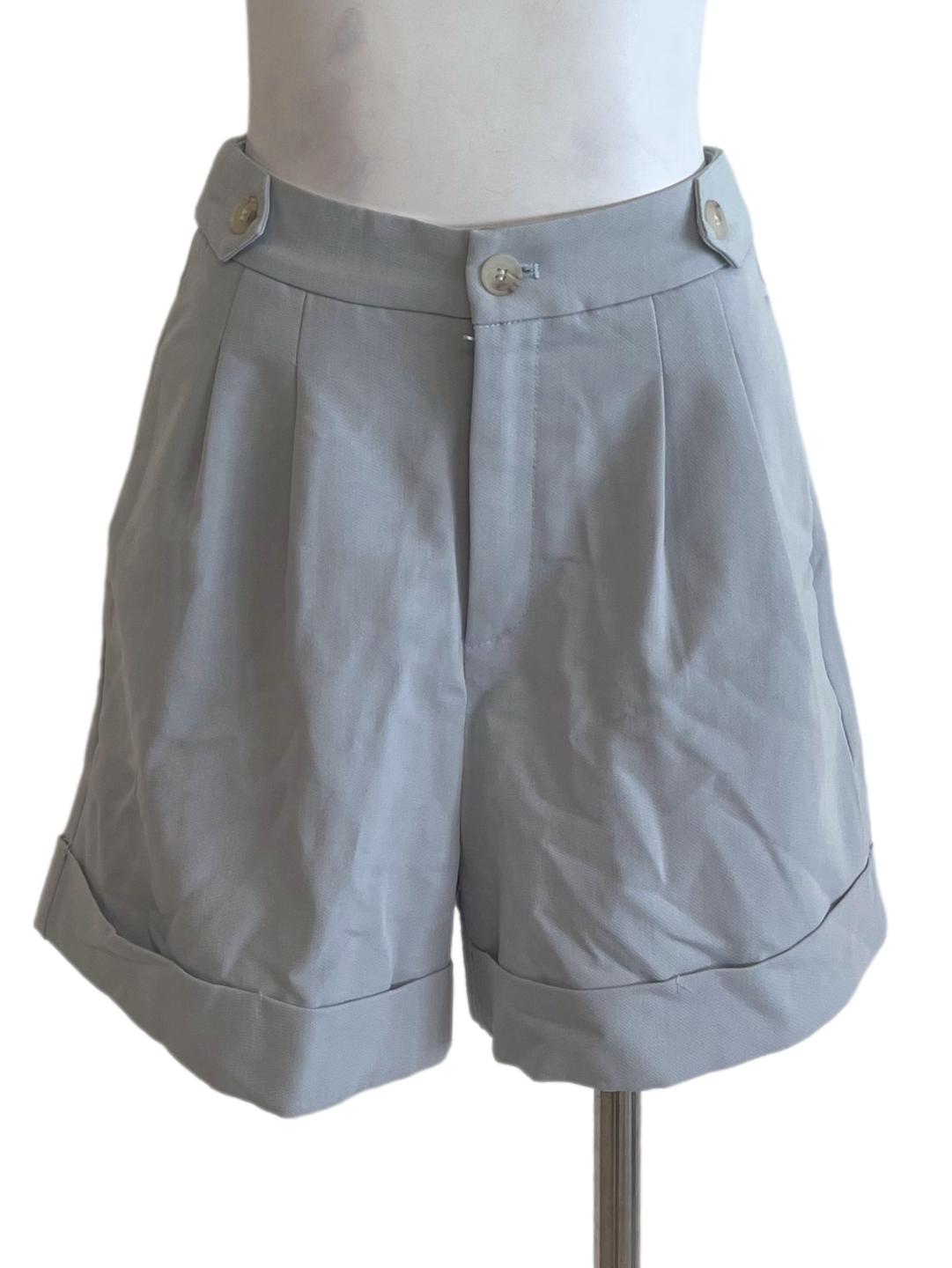 Light Steel Blue Tapered Leg Pleated  Shorts