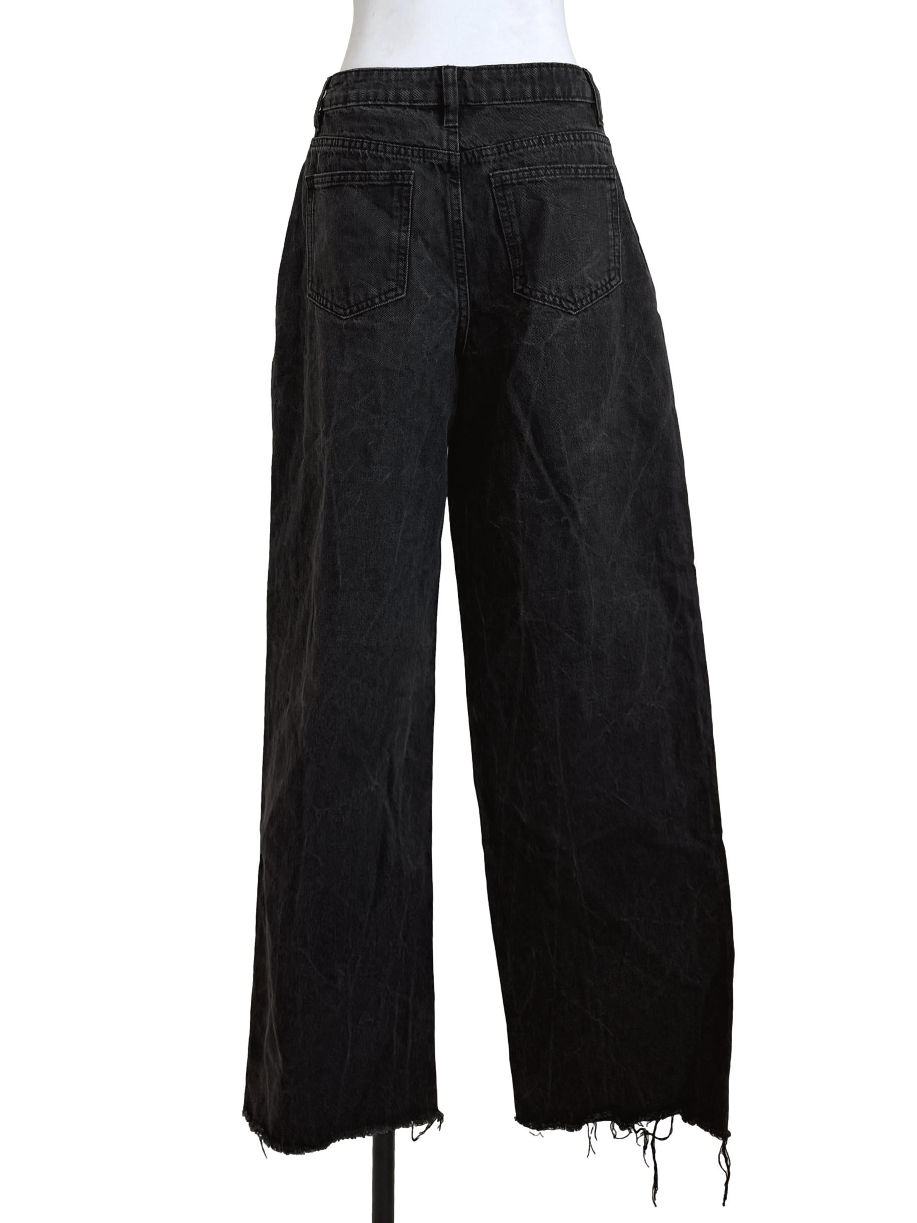 Charcoal Grey Denim Frayed Hem Jeans LB