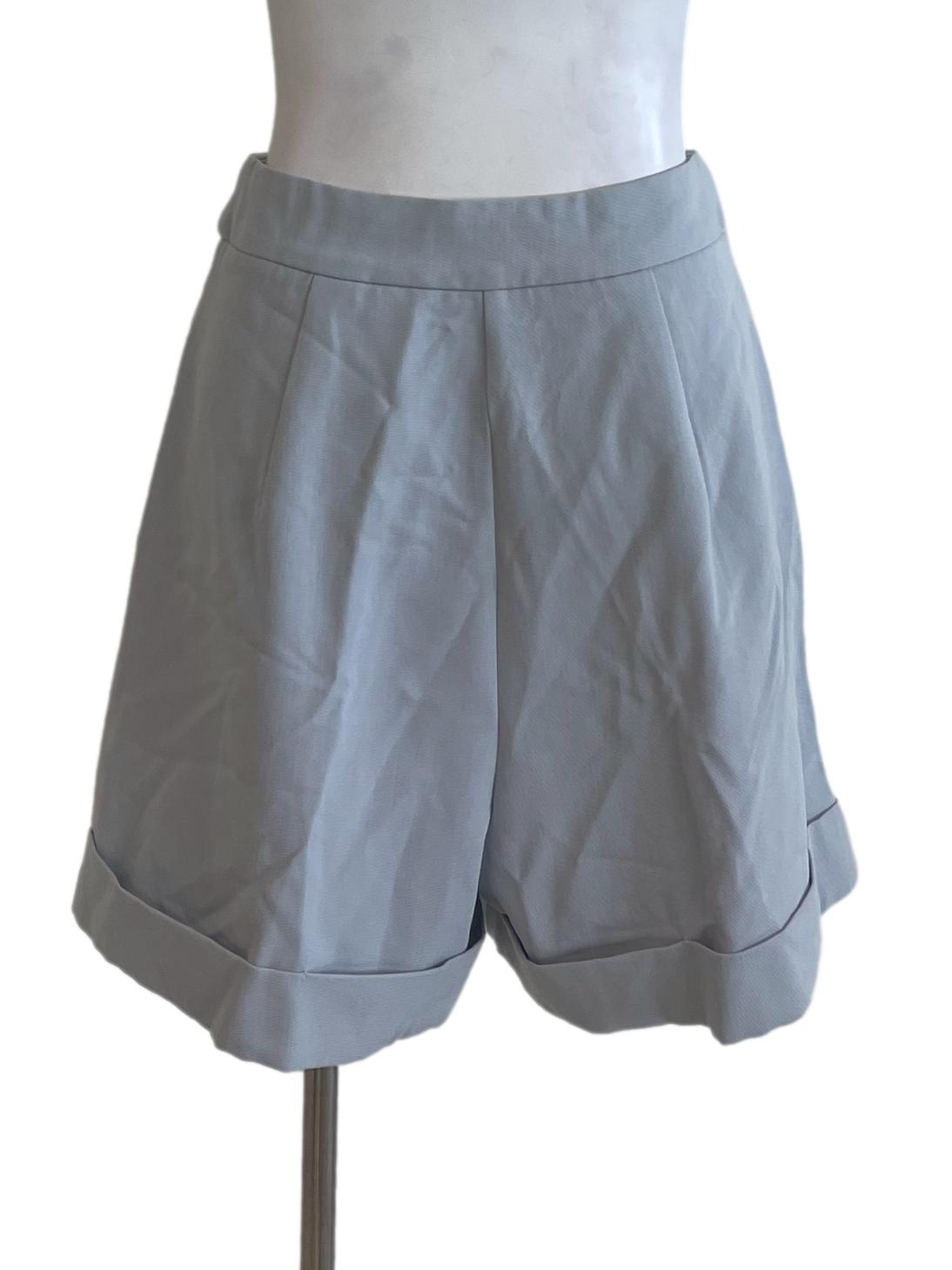 Light Steel Blue Tapered Leg Pleated  Shorts