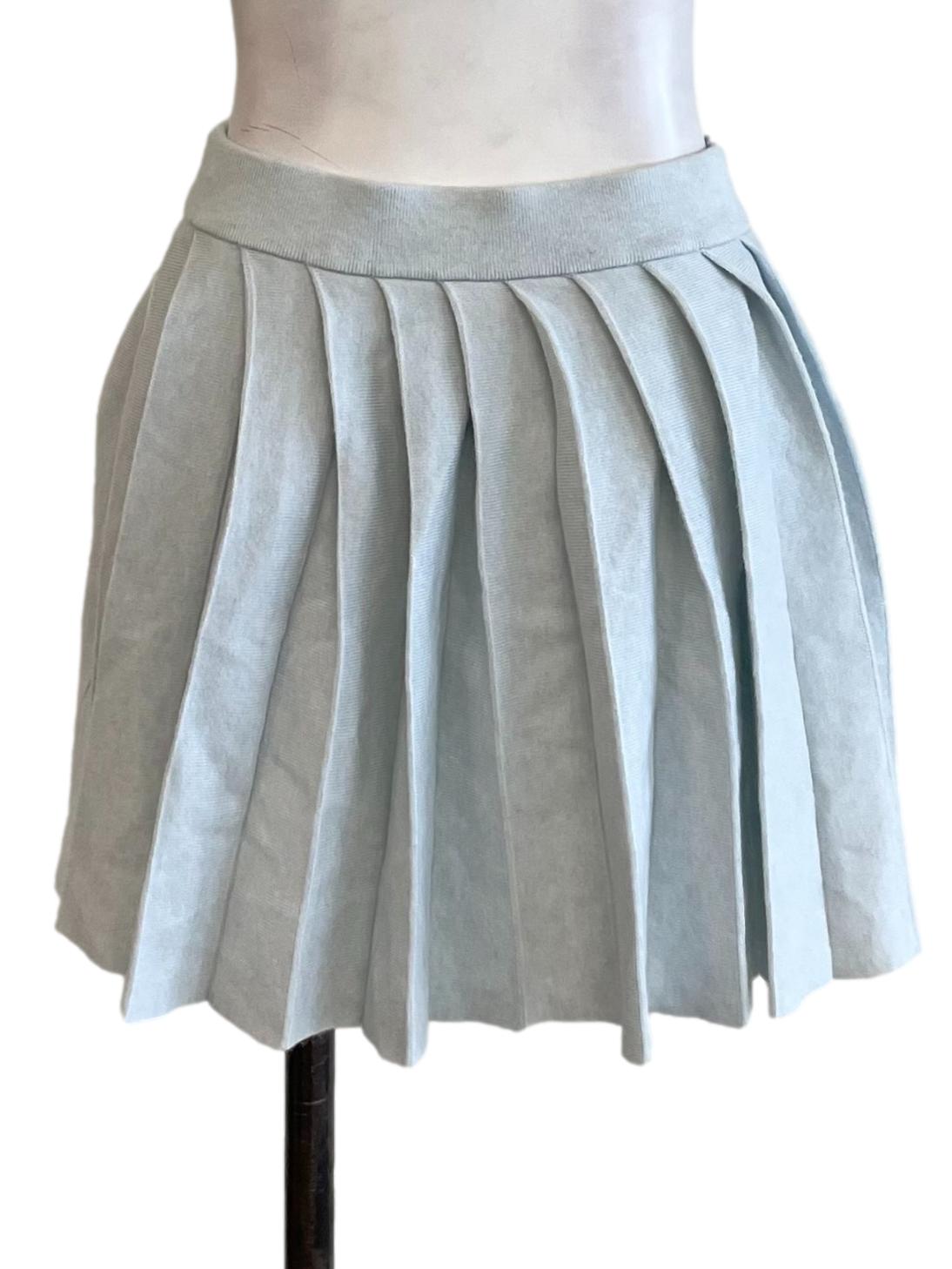 Ice Blue Knit Pleated Skirt