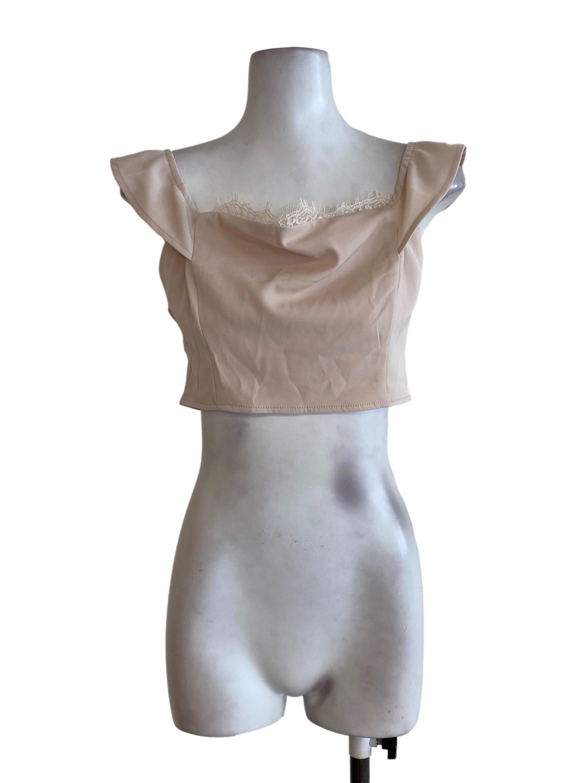Beige Laced Crop Top