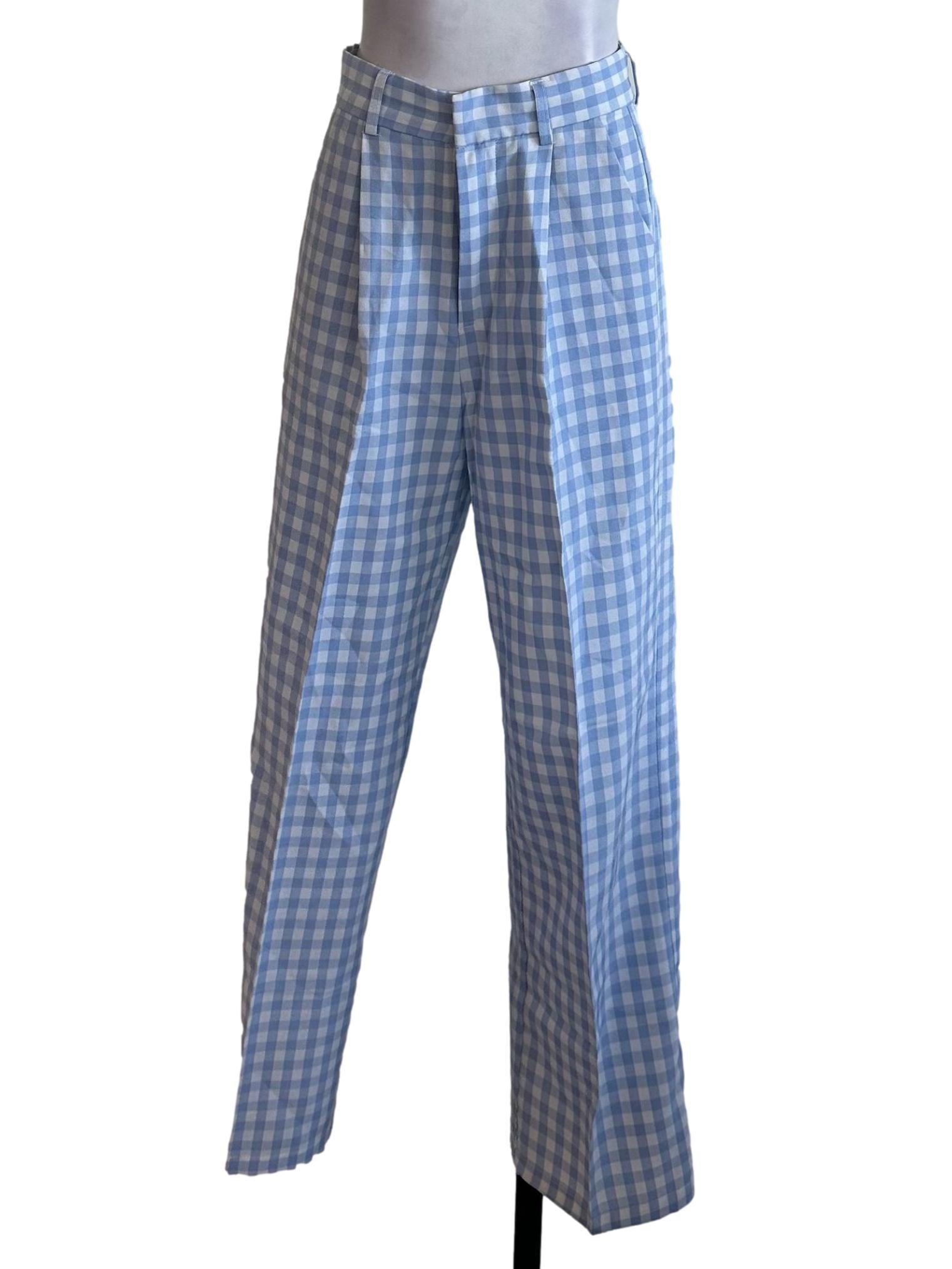 Baby Blue Plaid Pattern Pants