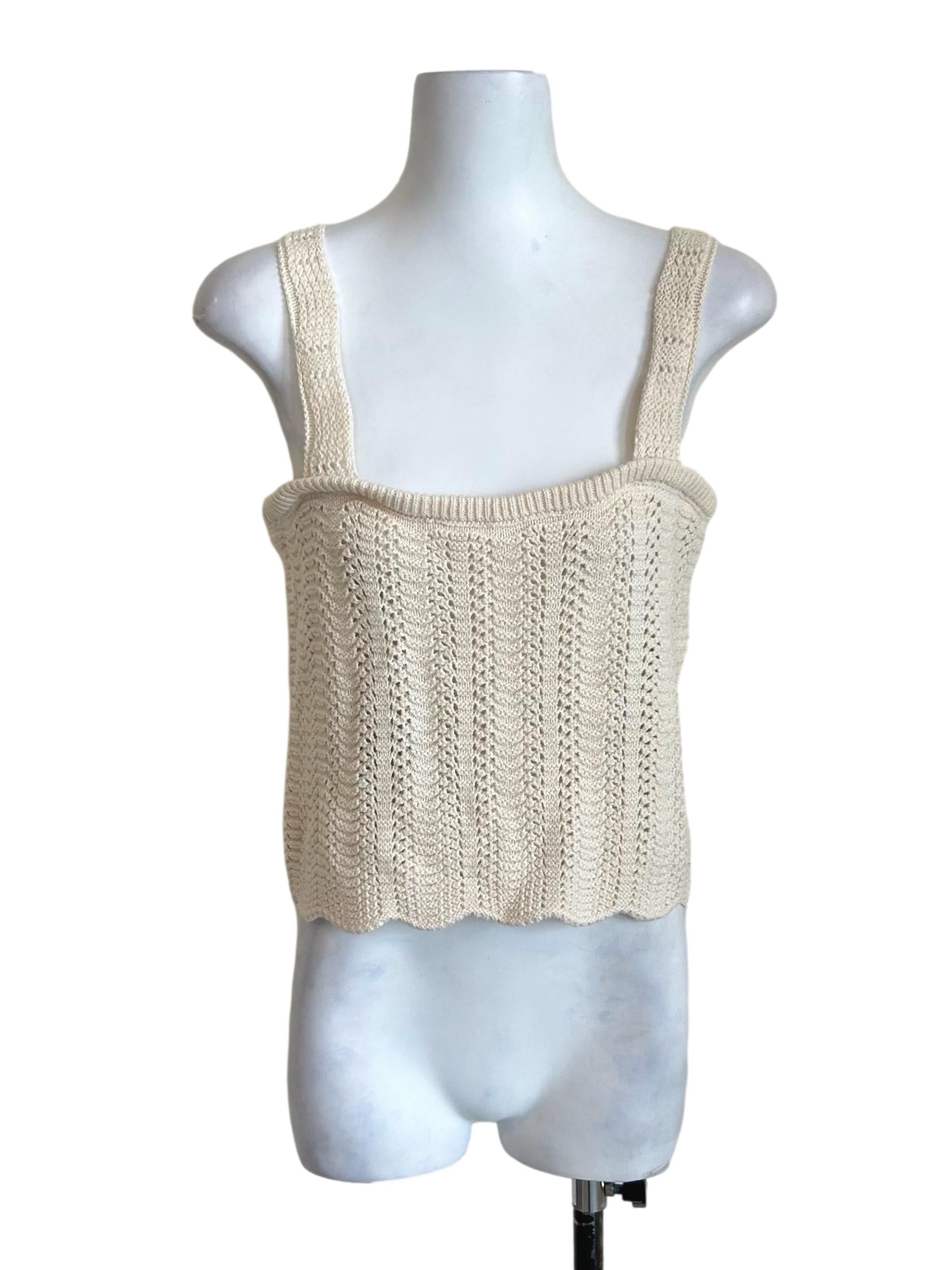 Cream Crochet Square Neck Tank Top