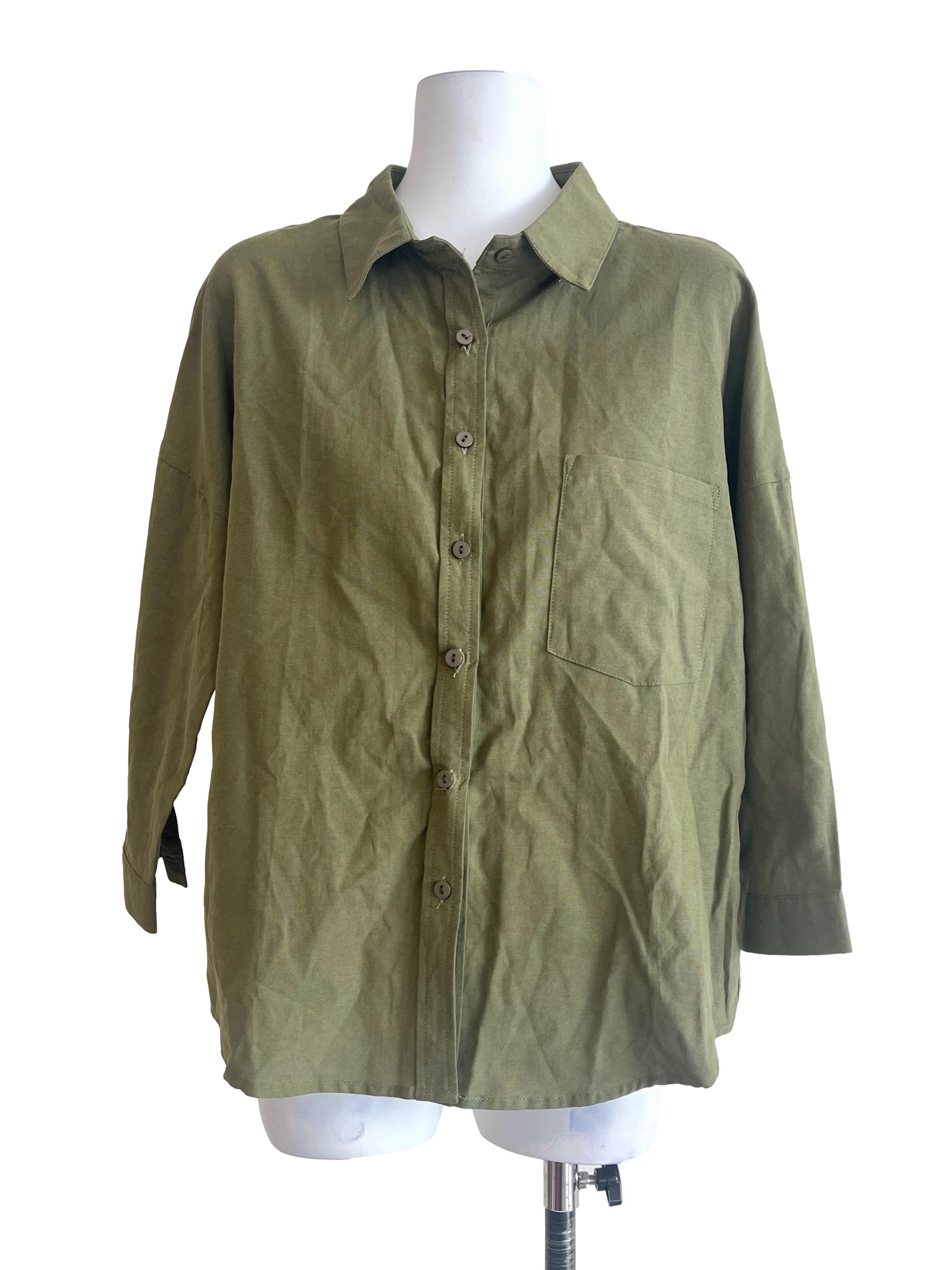 Pickle Green Button Down Long Sleeve Top TTR