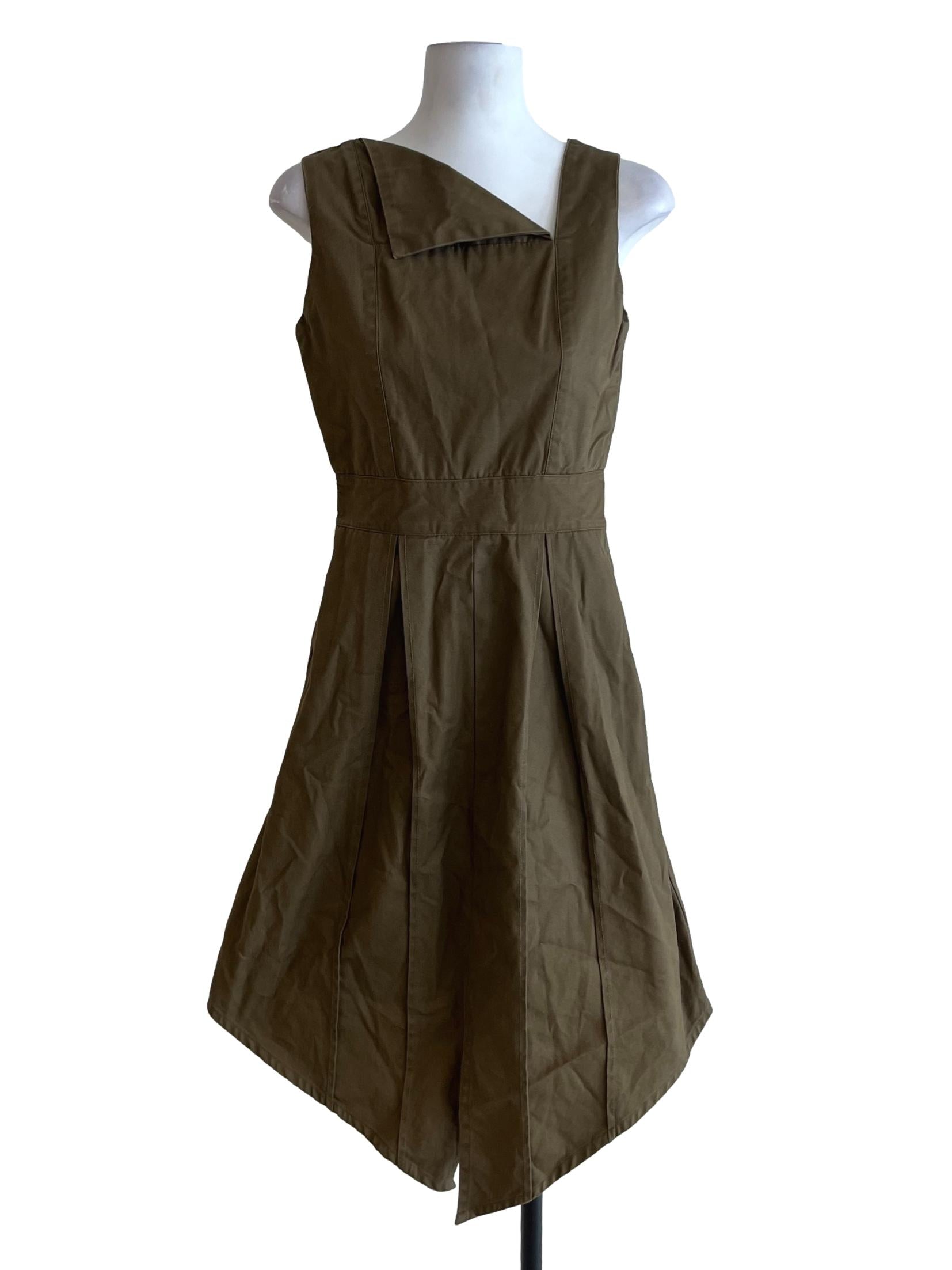 Coffee Brown Asymmetrical Neckline A-Line Dress