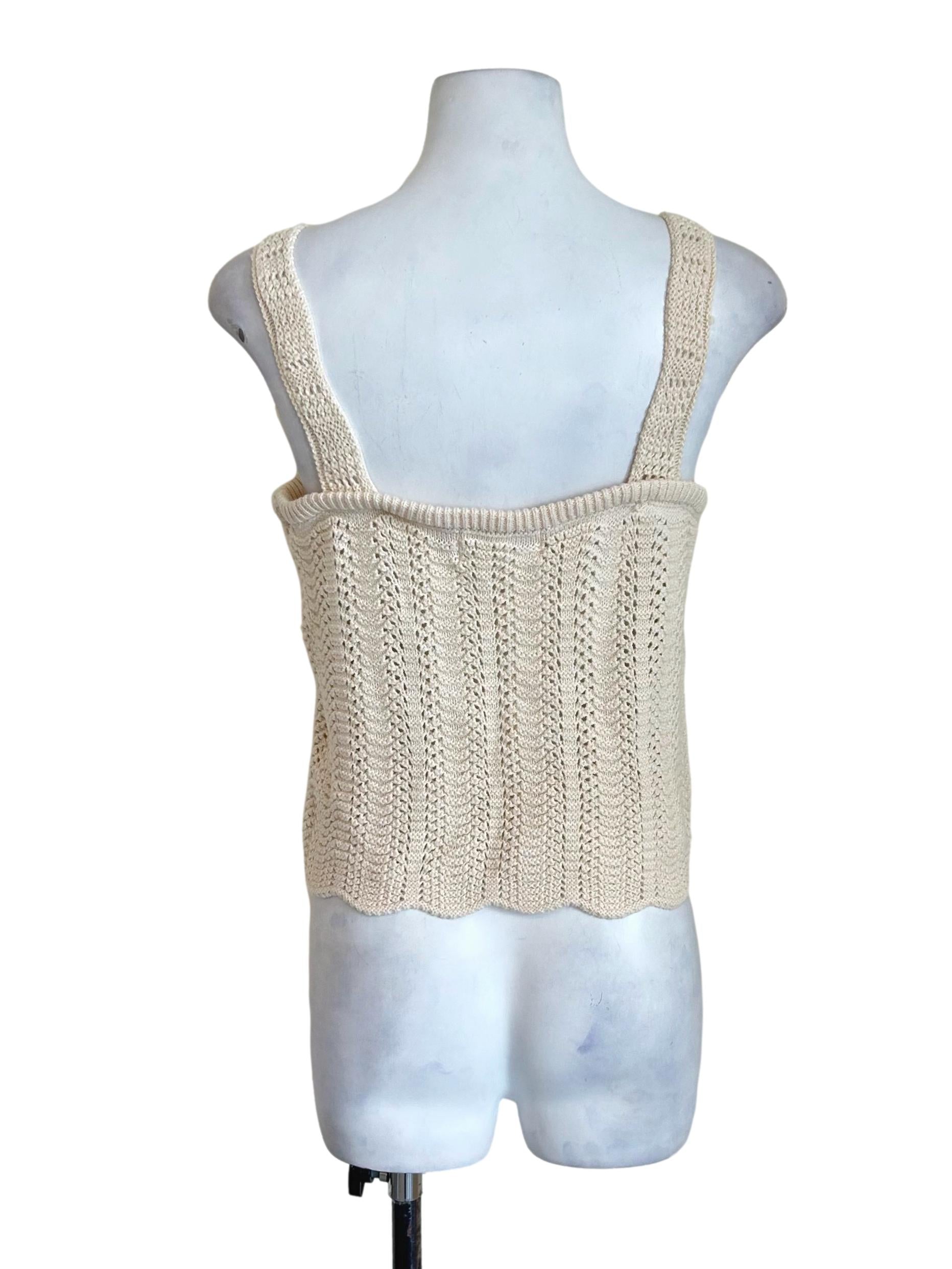 Cream Crochet Square Neck Tank Top