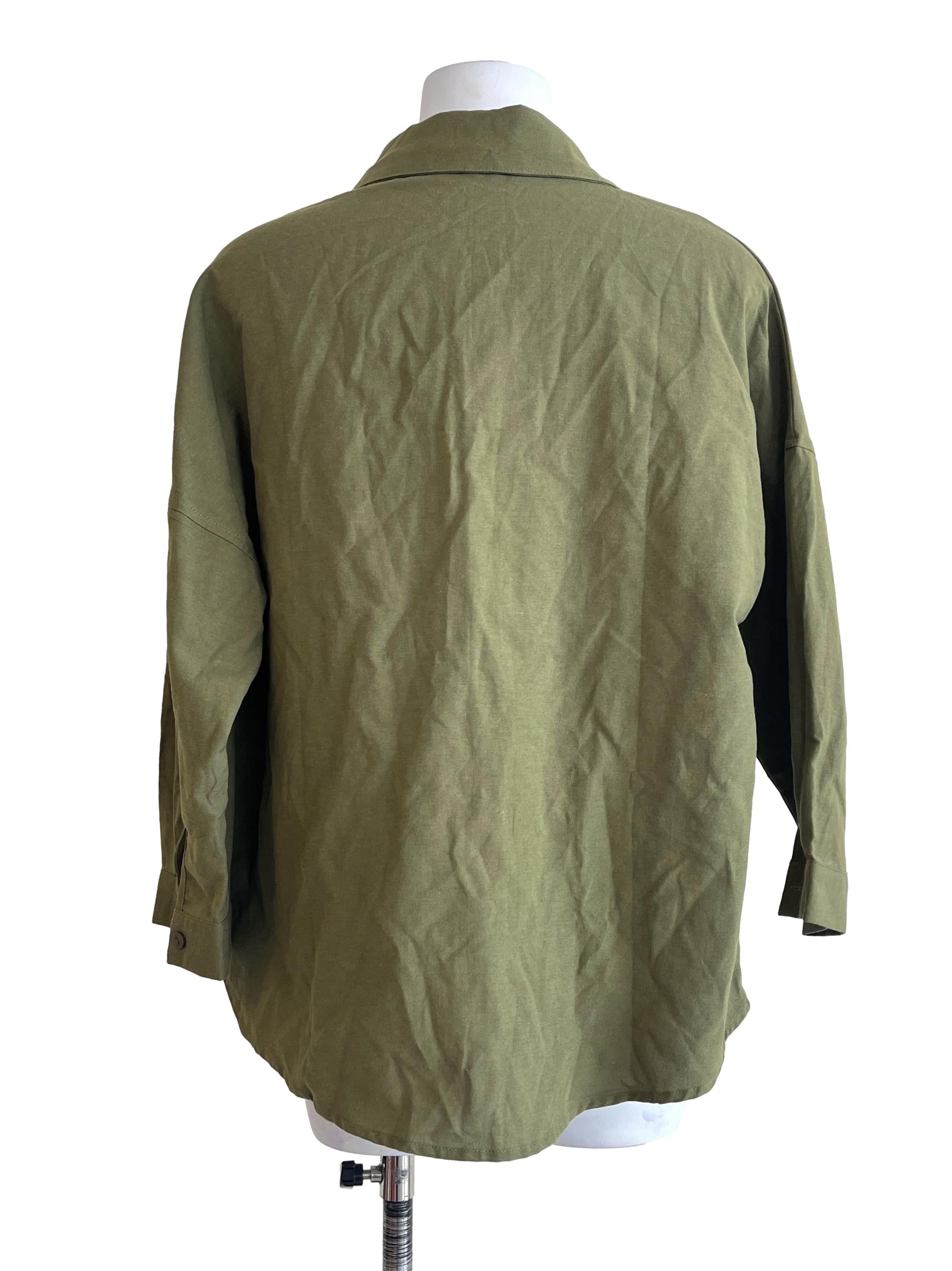 Pickle Green Button Down Long Sleeve Top TTR