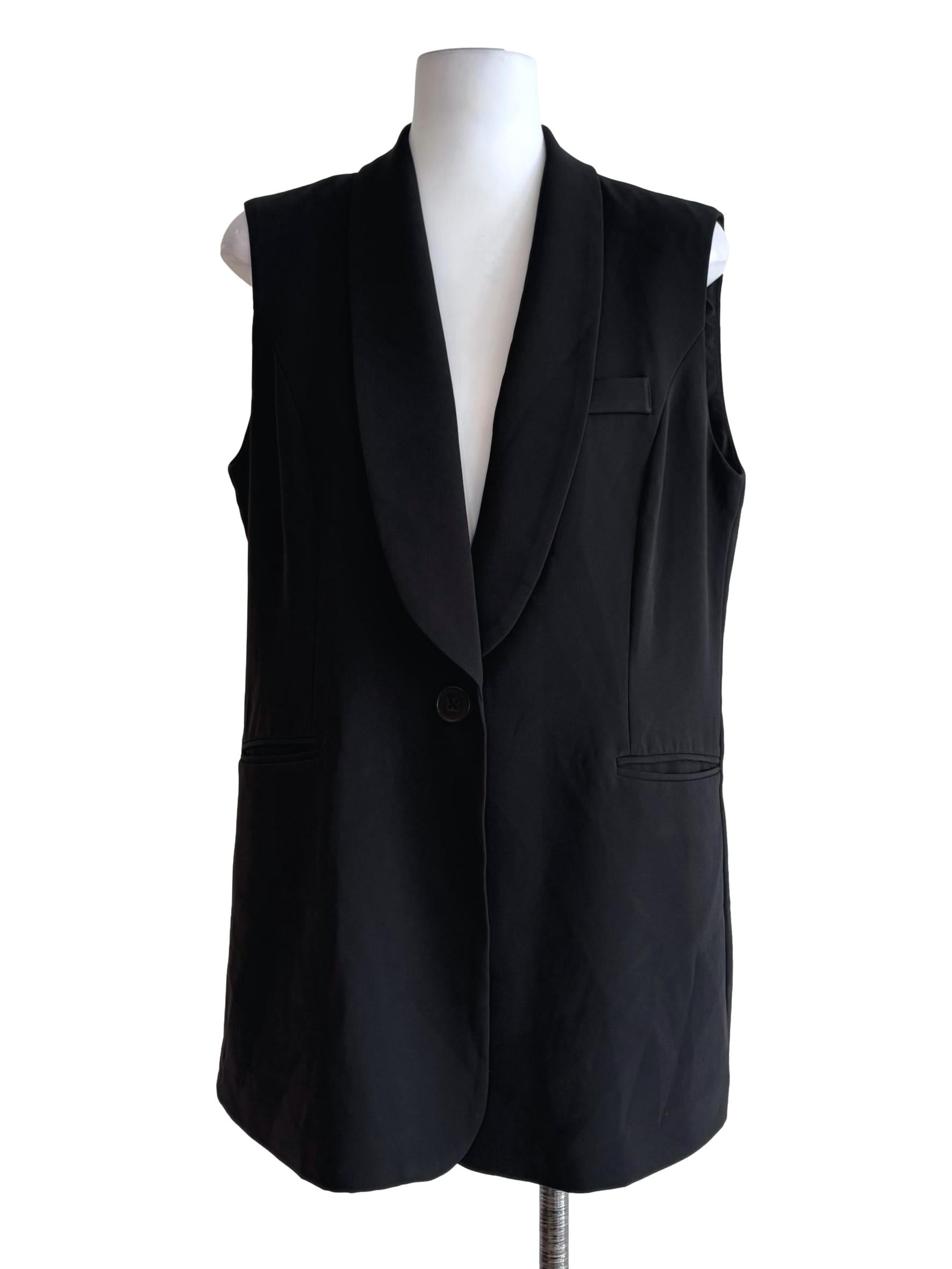 Pitch Black Sleeveless Long Blazer