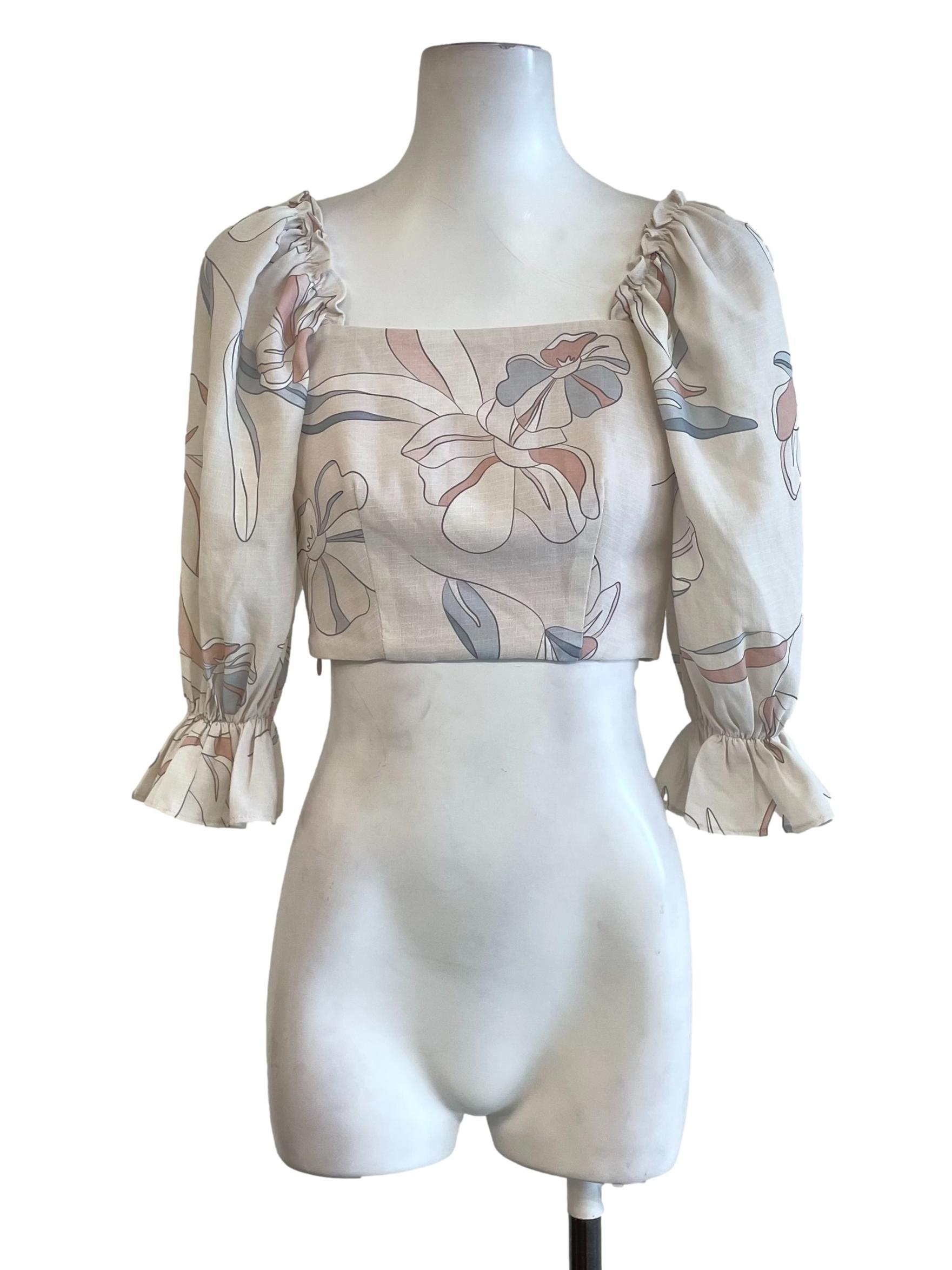 Parchment Floral Poet Sleeves Top