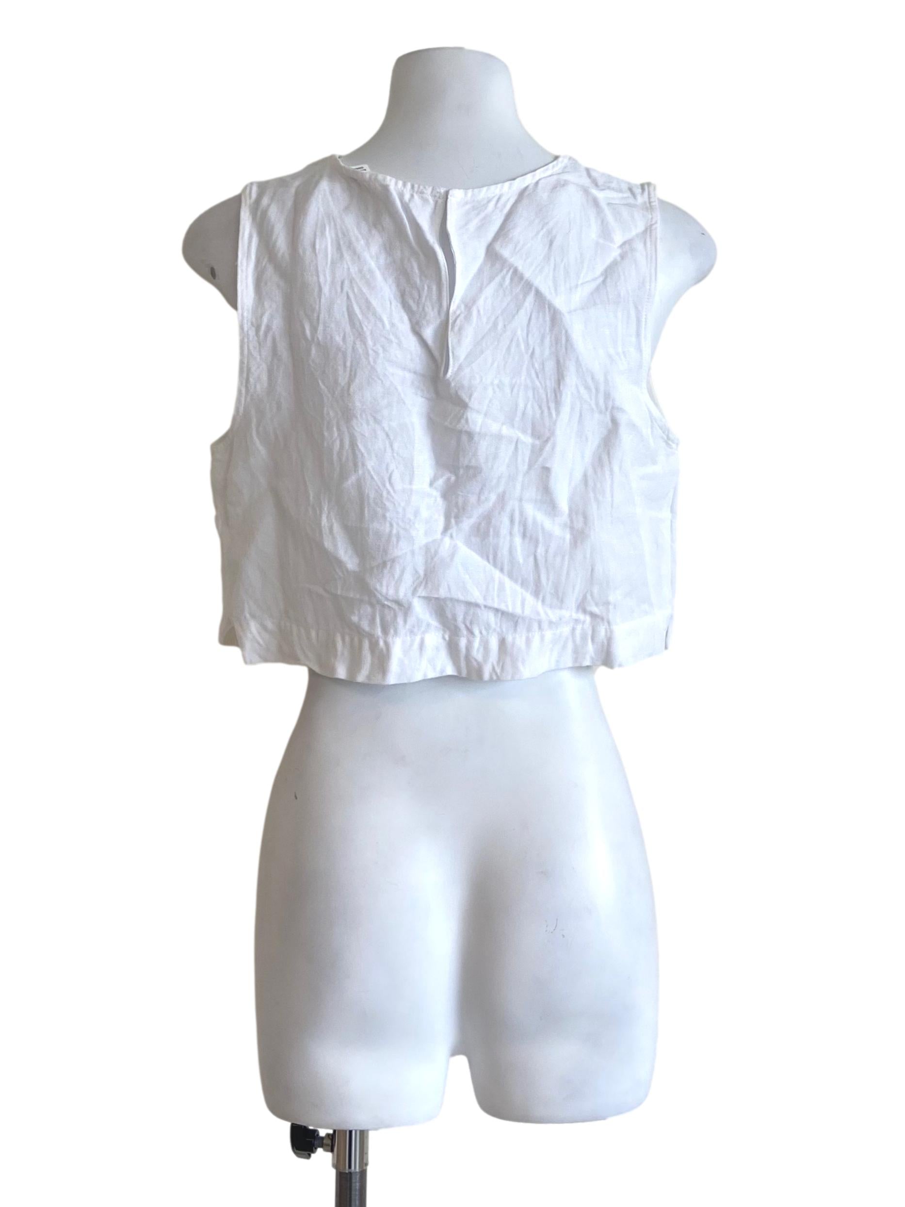 White Sleeveless Twill Crop Blouse