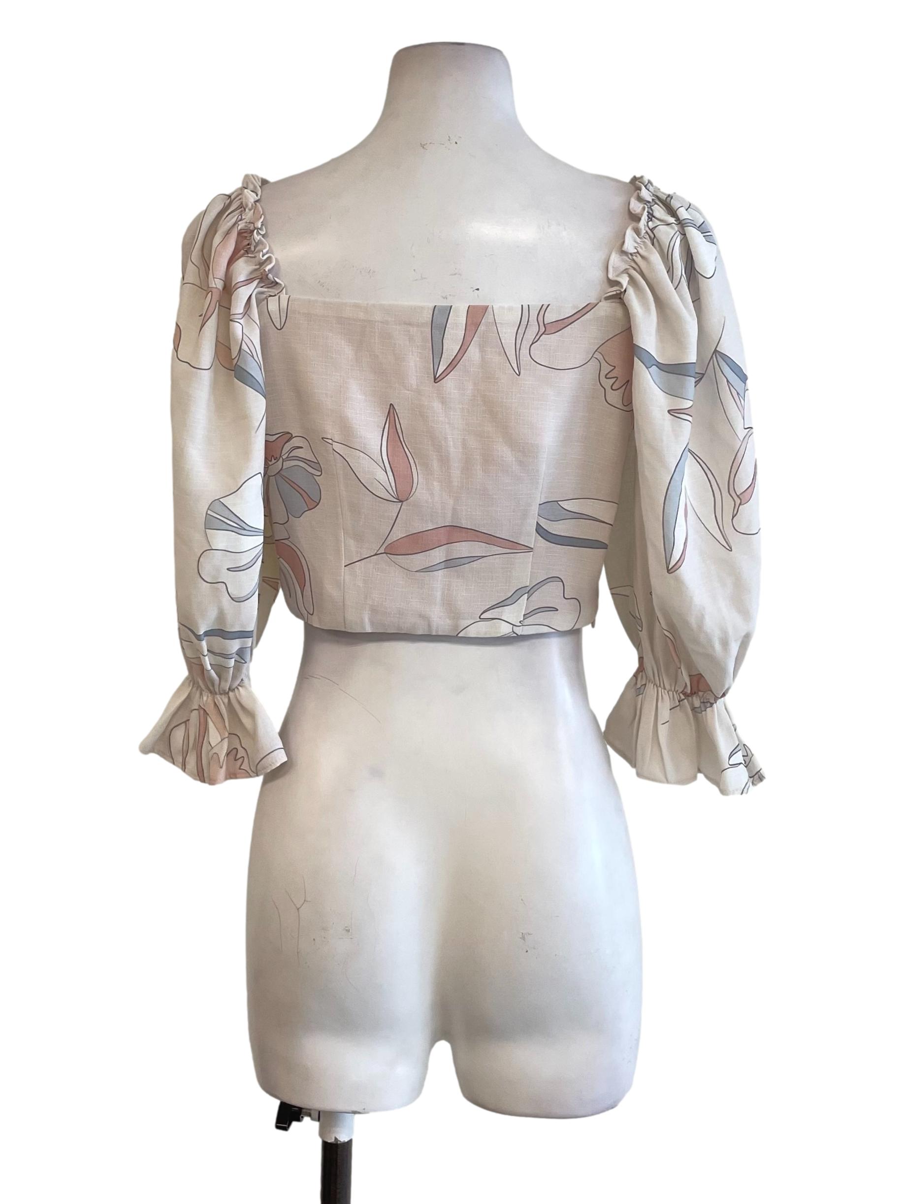 Parchment Floral Poet Sleeves Top