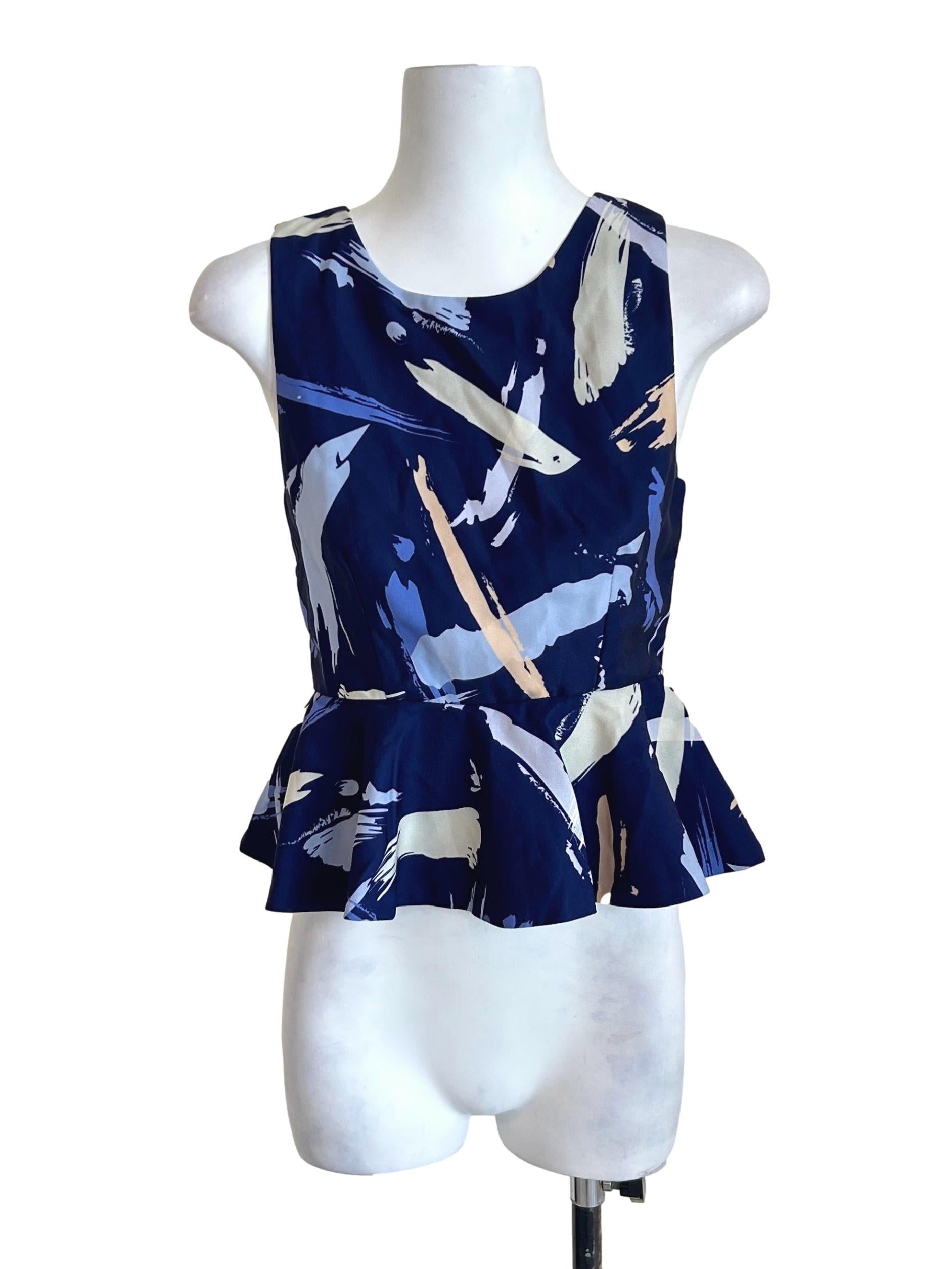 Navy Abstract Brushstroke Peplum Top