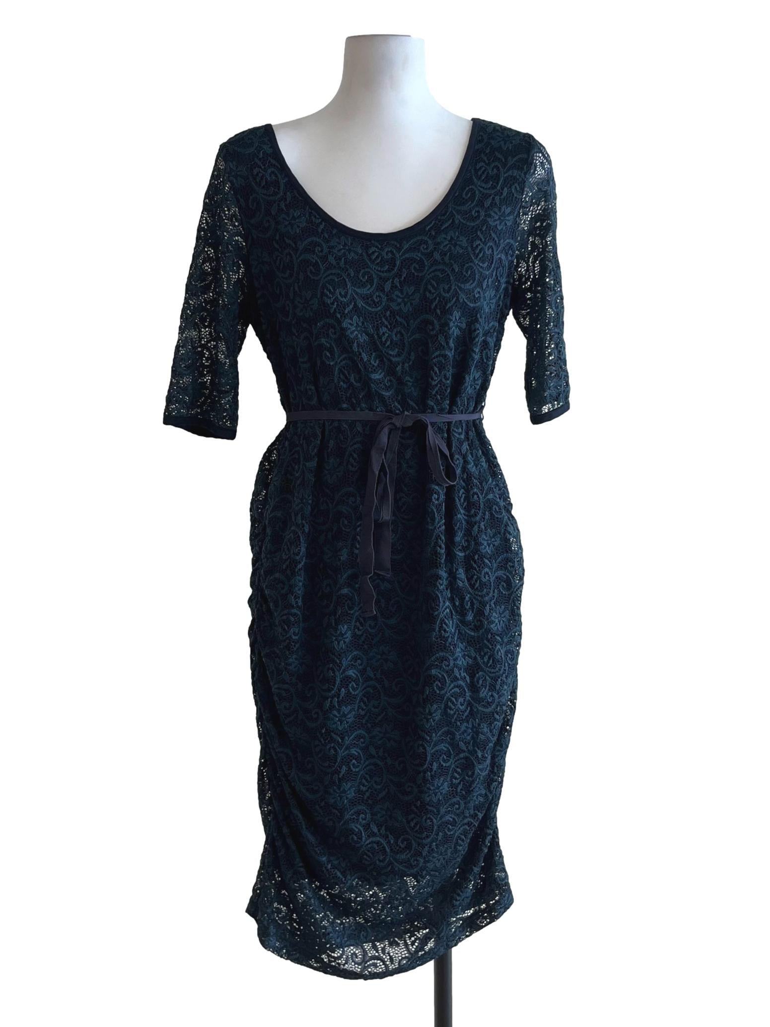 Navy Blue Lace Empire Dress