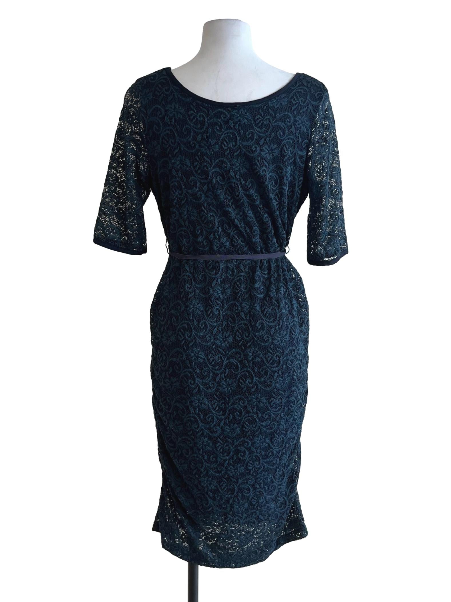 Navy Blue Lace Empire Dress