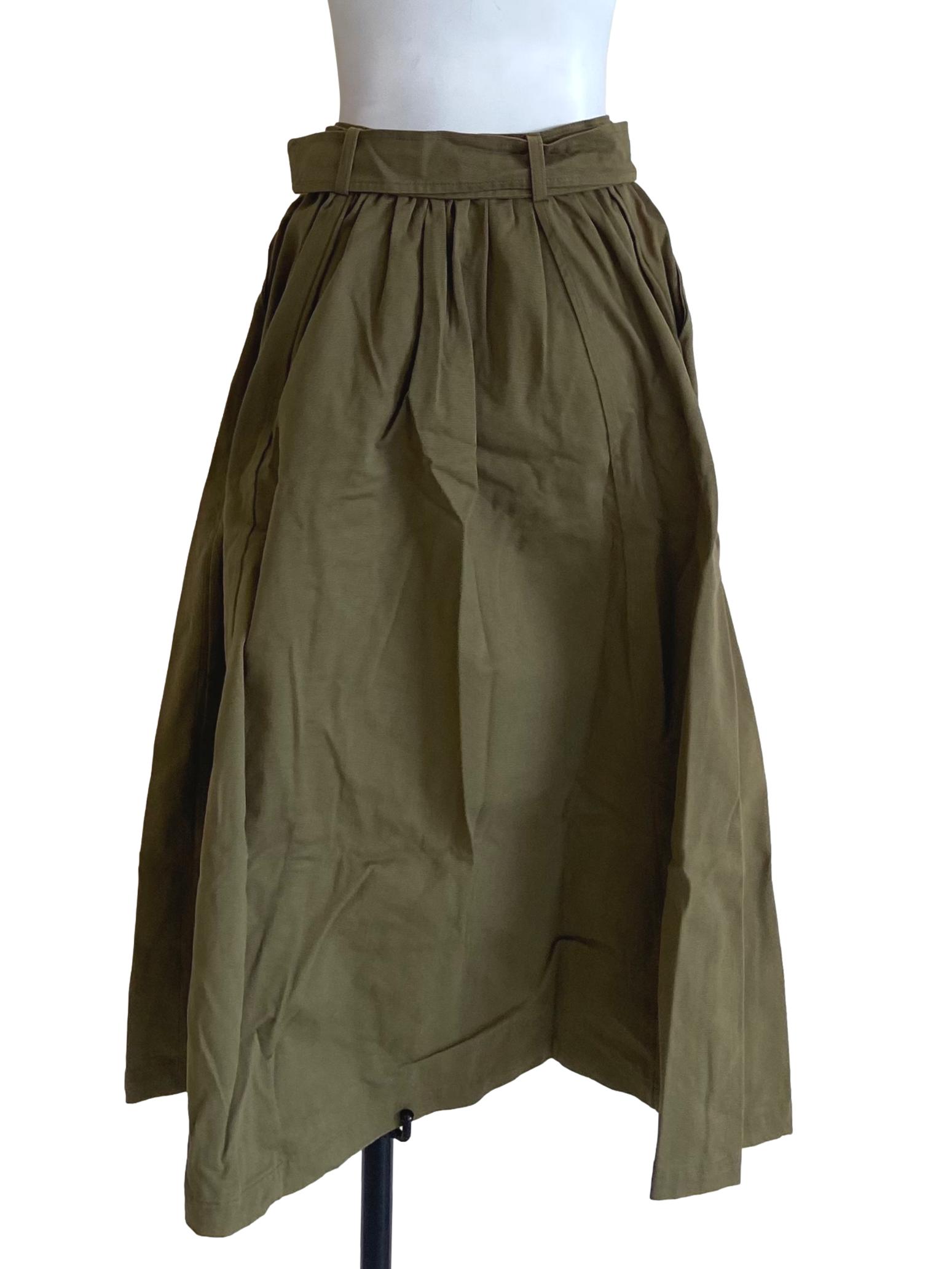 Crocodile Green Button Down A-Line Herringbone Skirt