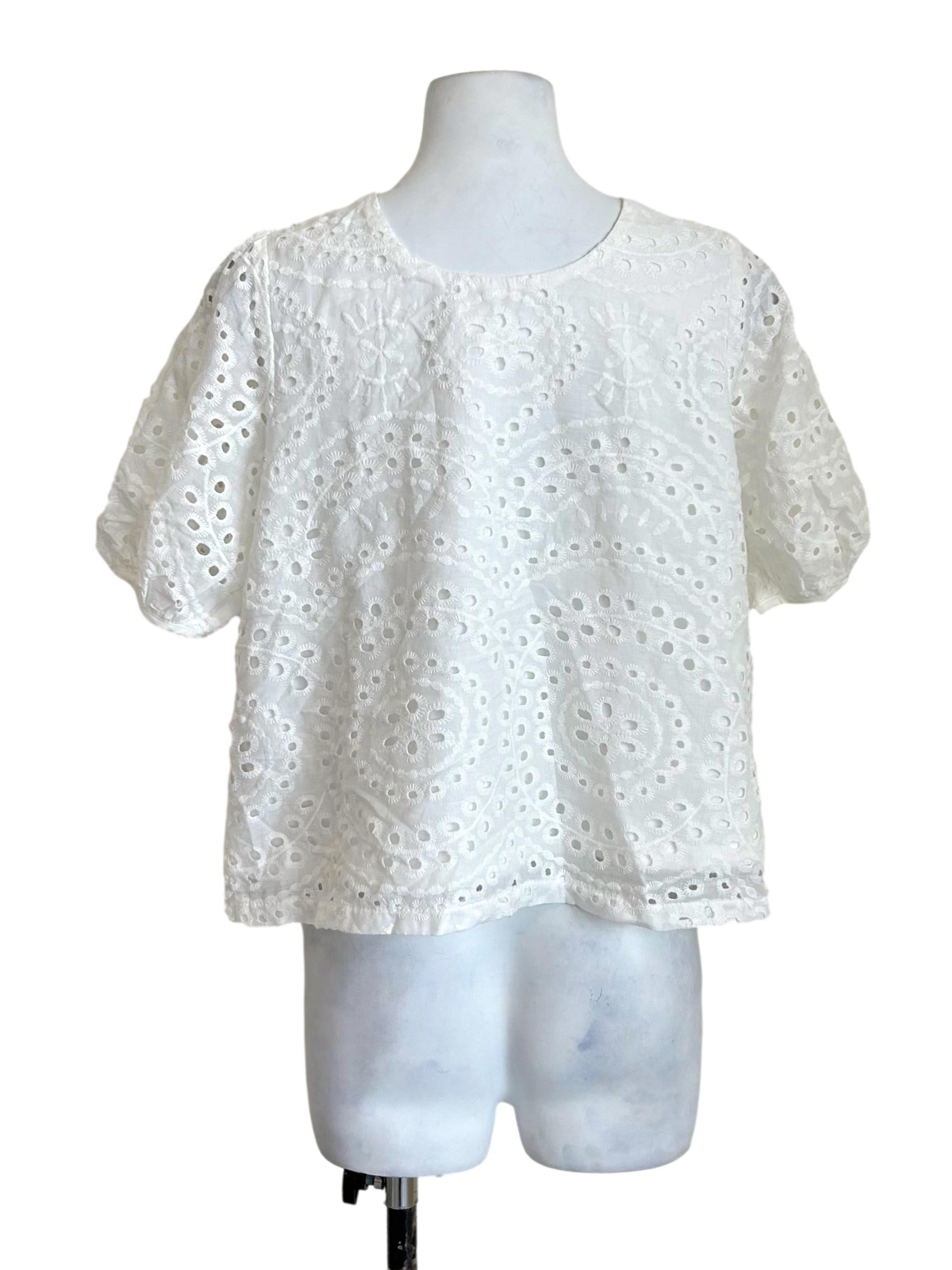 White Eyelet Lace Tie Front Blouse