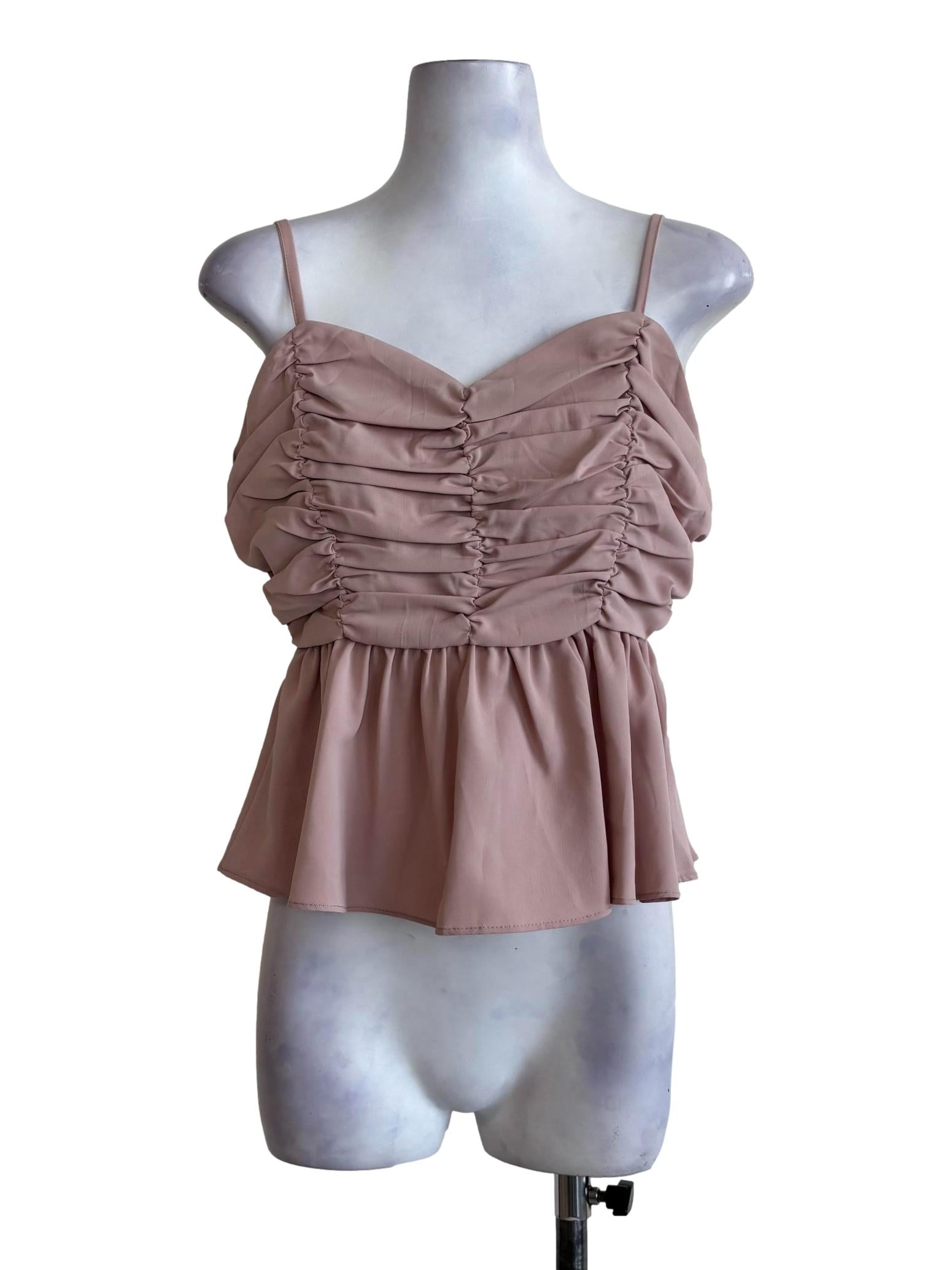 Nude Pink Sweetheart Neckline Smocked Top
